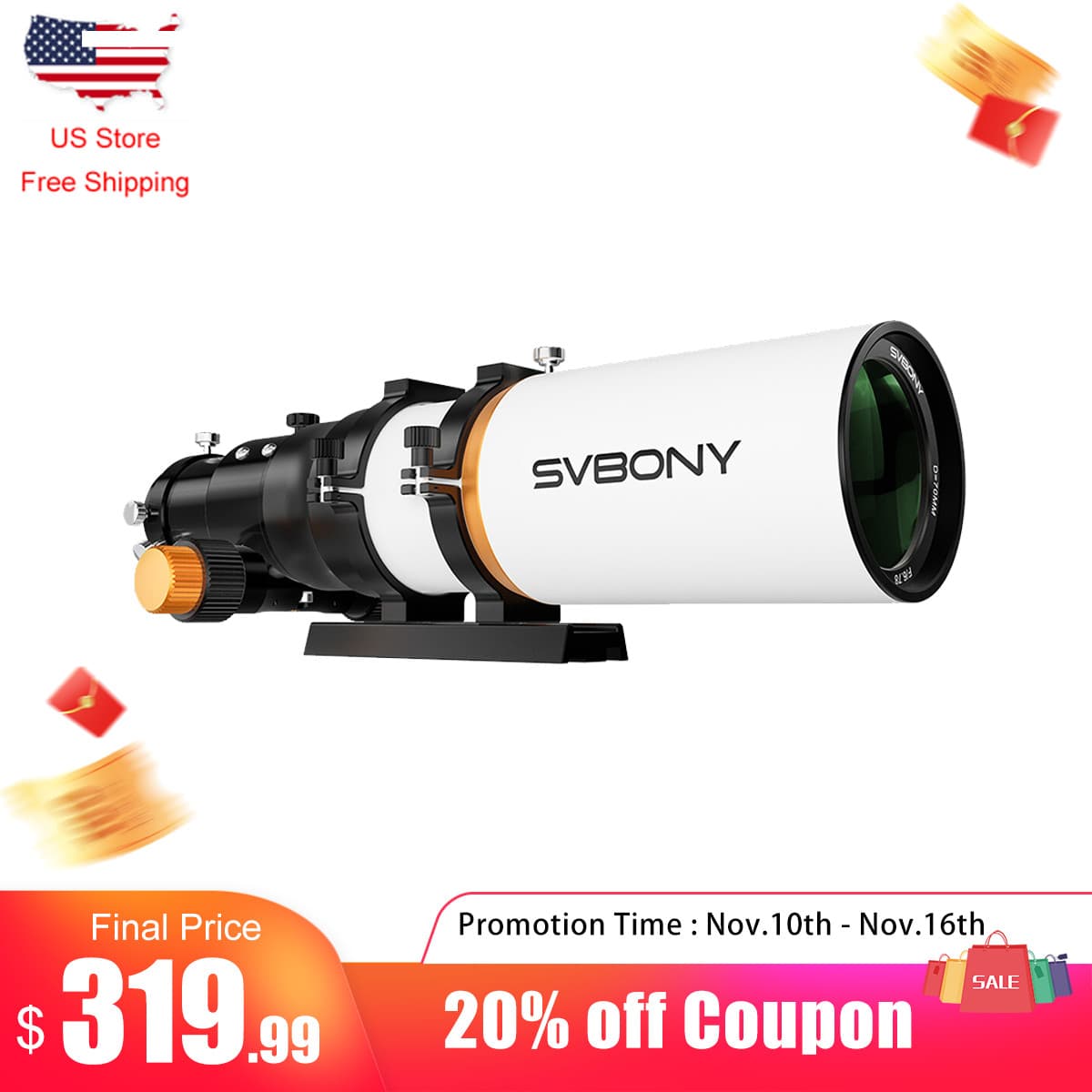 SVBONY SV503 70mm Refractor f/6.78 ED 2-Element Telescope Built-in Flatfield