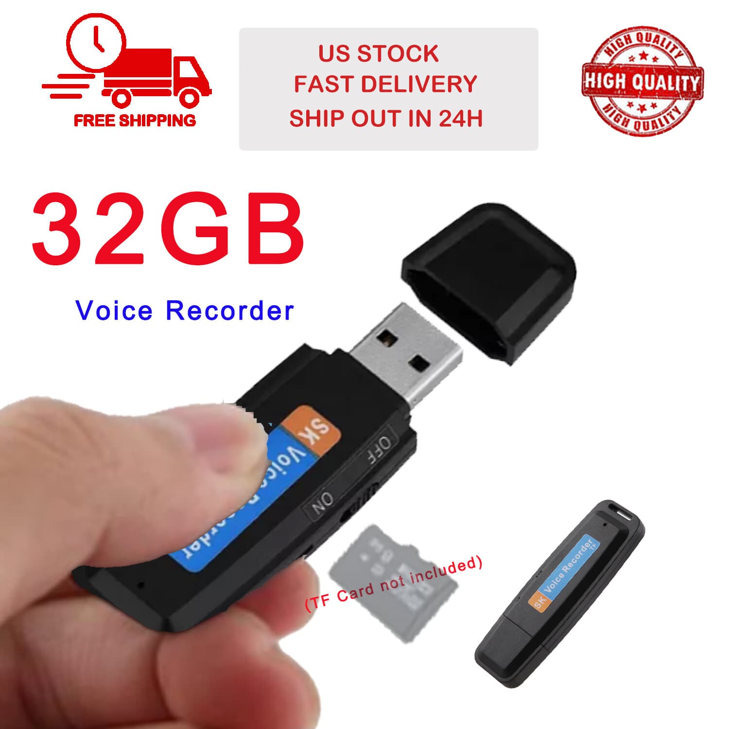 Voice Recorder 32G Digital Audio Device Activated U-Disk Sound Tape Dictaphone