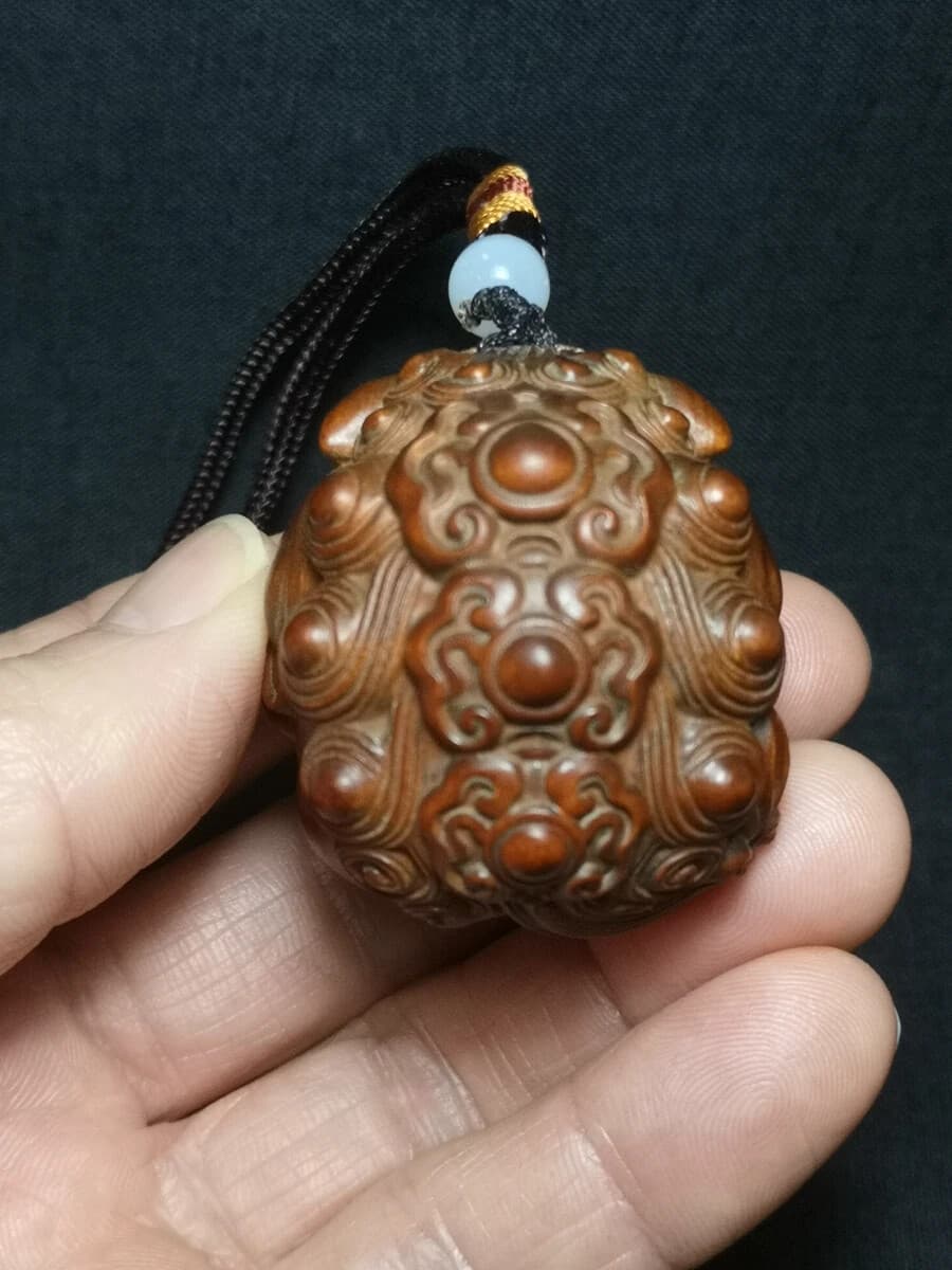 1919 Collectable Japanese Boxwood Hand Carved Lion Figure Statue Netsuke Gift 4