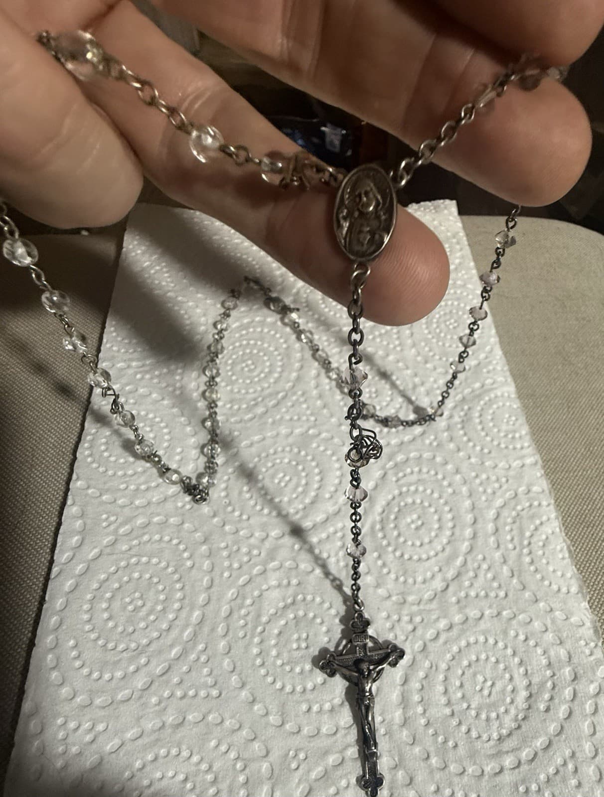 sterling crucifix Rosary wire chain and crystals 4