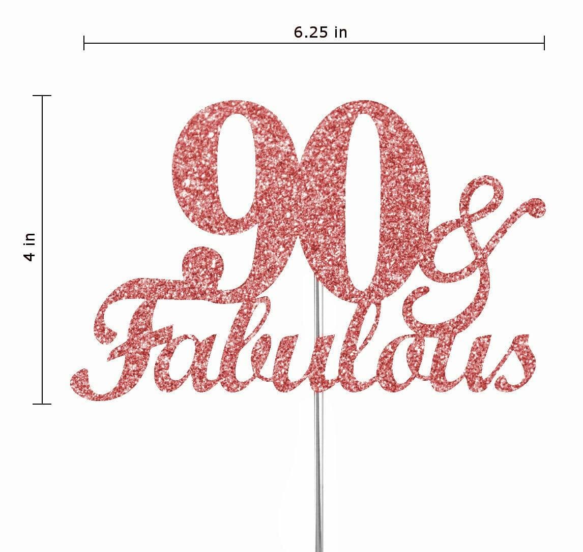 Fabulous & 90 Rose Gold Glitter Cake Topper 90th Birthday Party Decorations 4