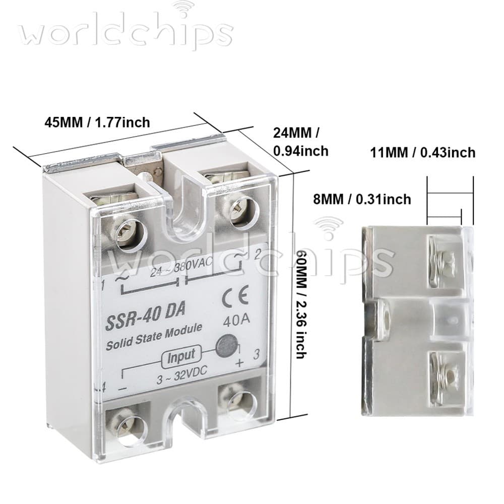 SSR-40 DA DC3-32V to AC24-380V 40A 250V Solid State Relay Module 3-32V DC to AC 3