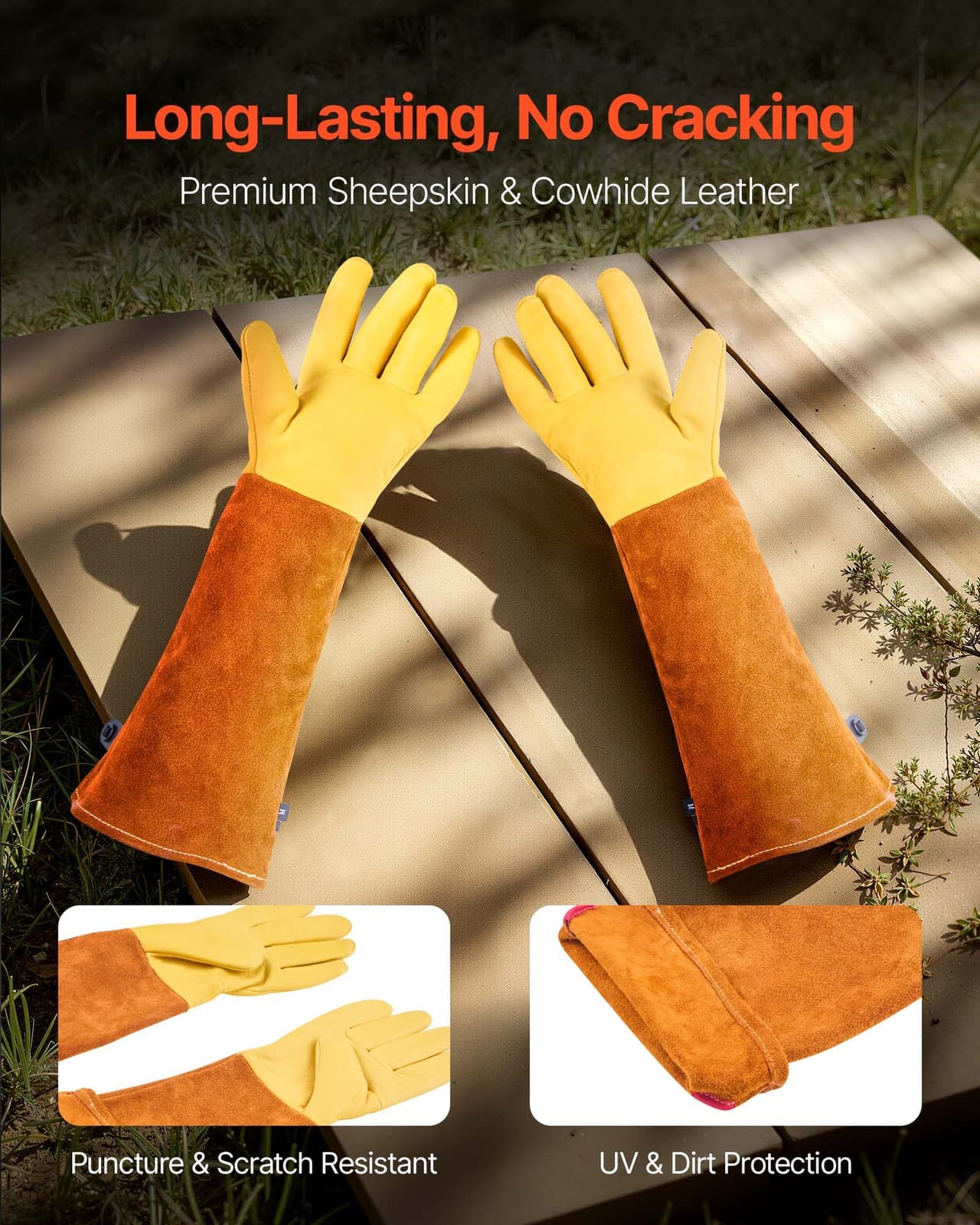 VEVOR Gardening Gloves Thorn Proof Long Leather Rose Pruning Gloves Men & Women 2