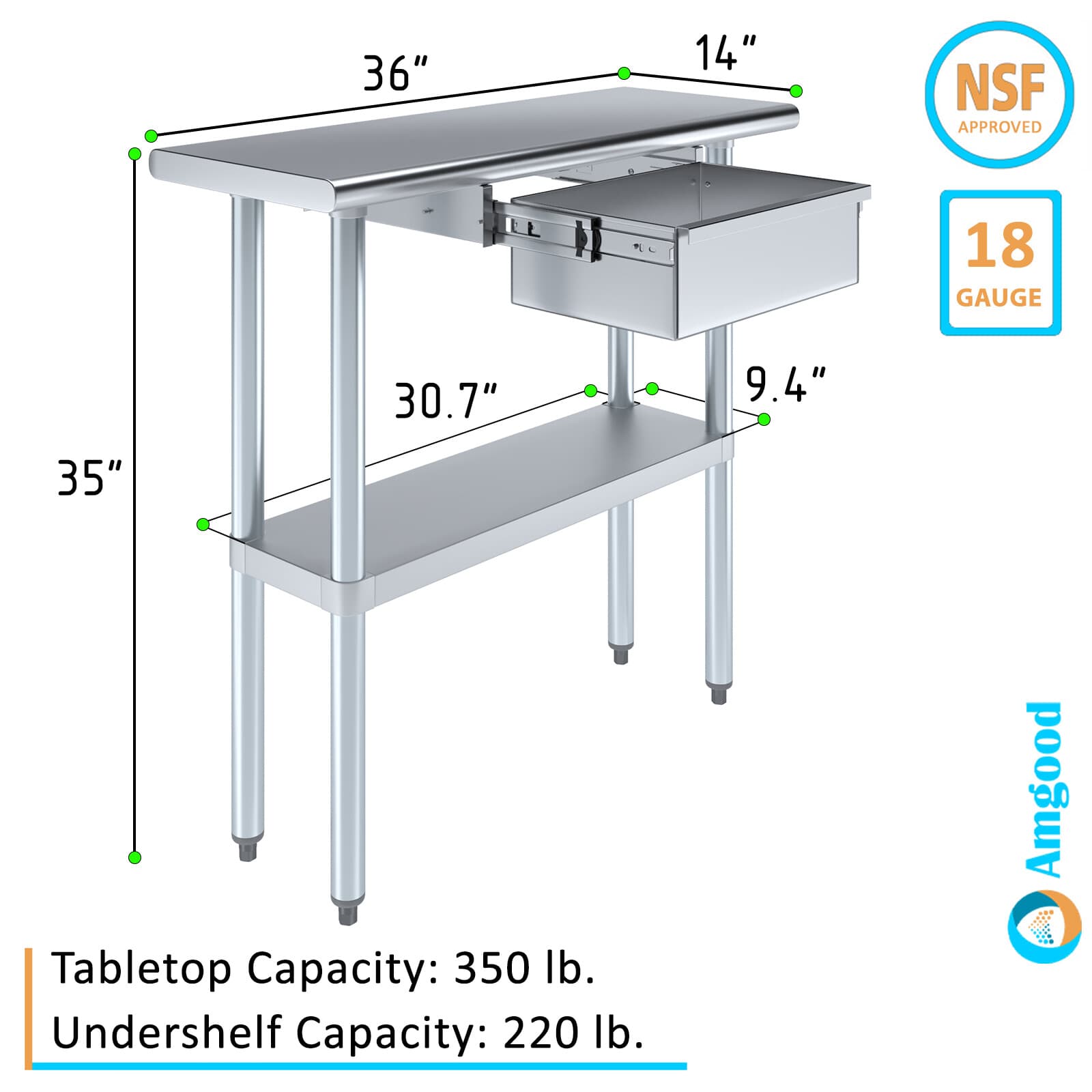 Stainless Steel Work Table With a Drawer 3