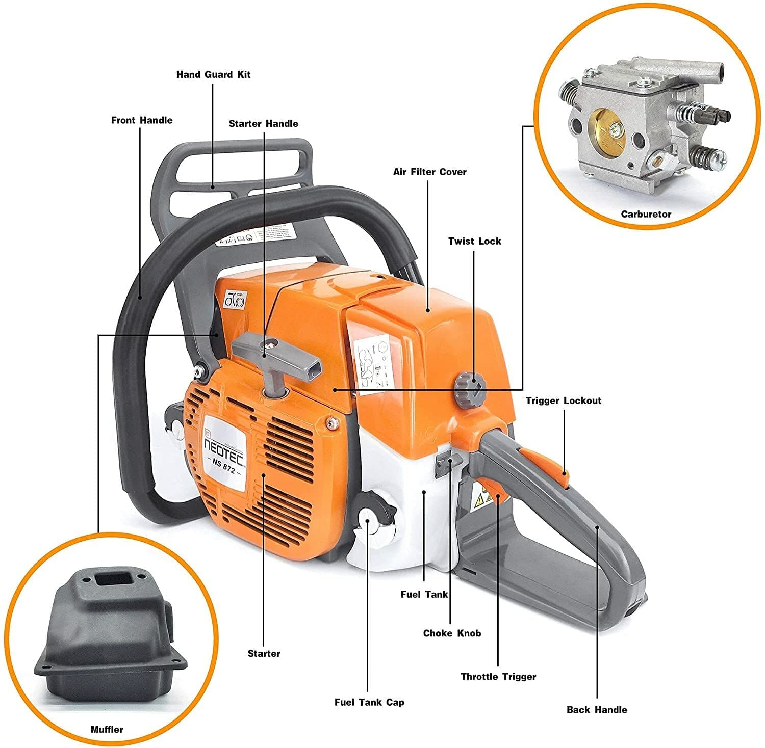 72cc Chainsaw Gasoline Power with 20'' Guide Bar Saw Chain Compatible with MS381 4