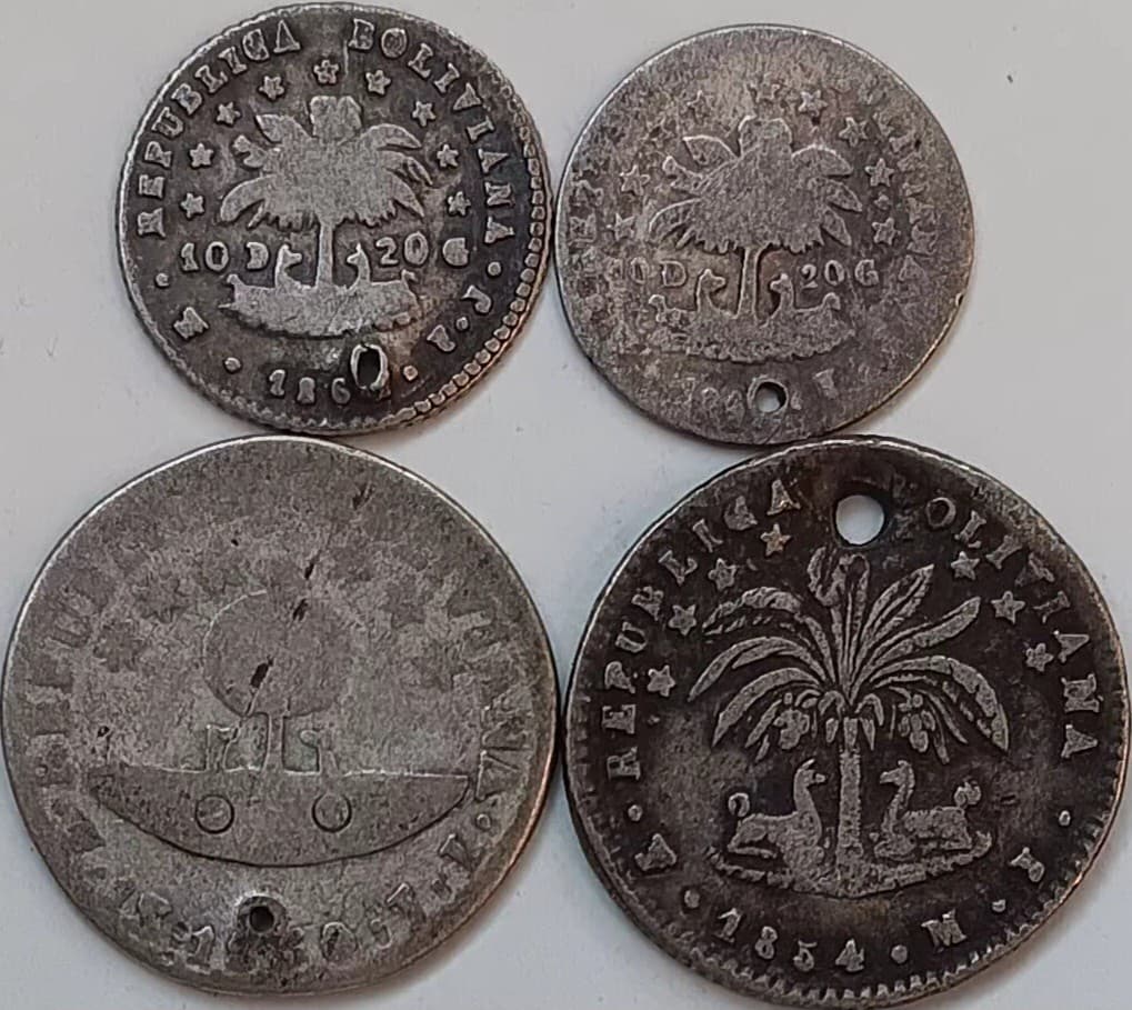 Bolivia Silver Coin Lot: 1830, 1856, 1857 1/2 Sol, 1854, 1855, 1861 etc 1 Soles 6