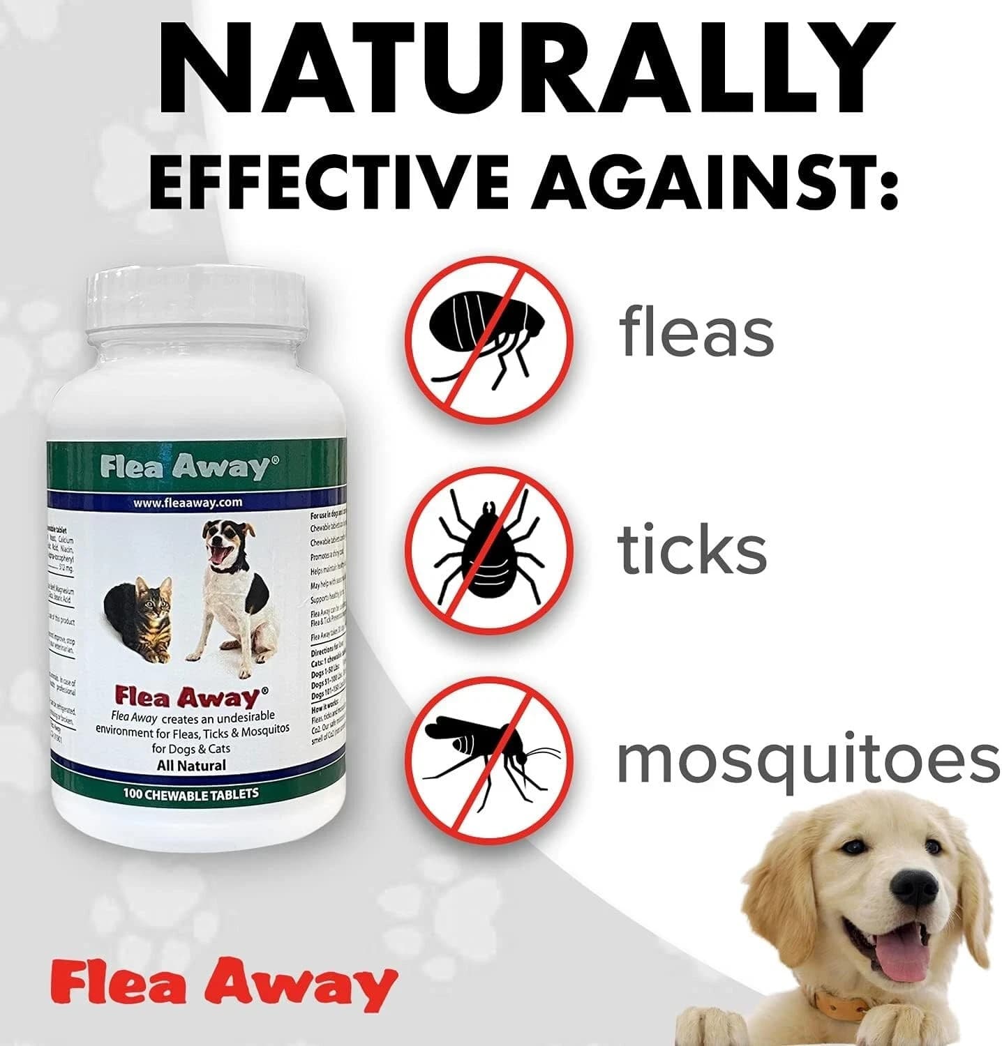 Flea Away 100 Chewable Tablets Flea, Tick & Mosquito Repellent for Dogs & Cats 5