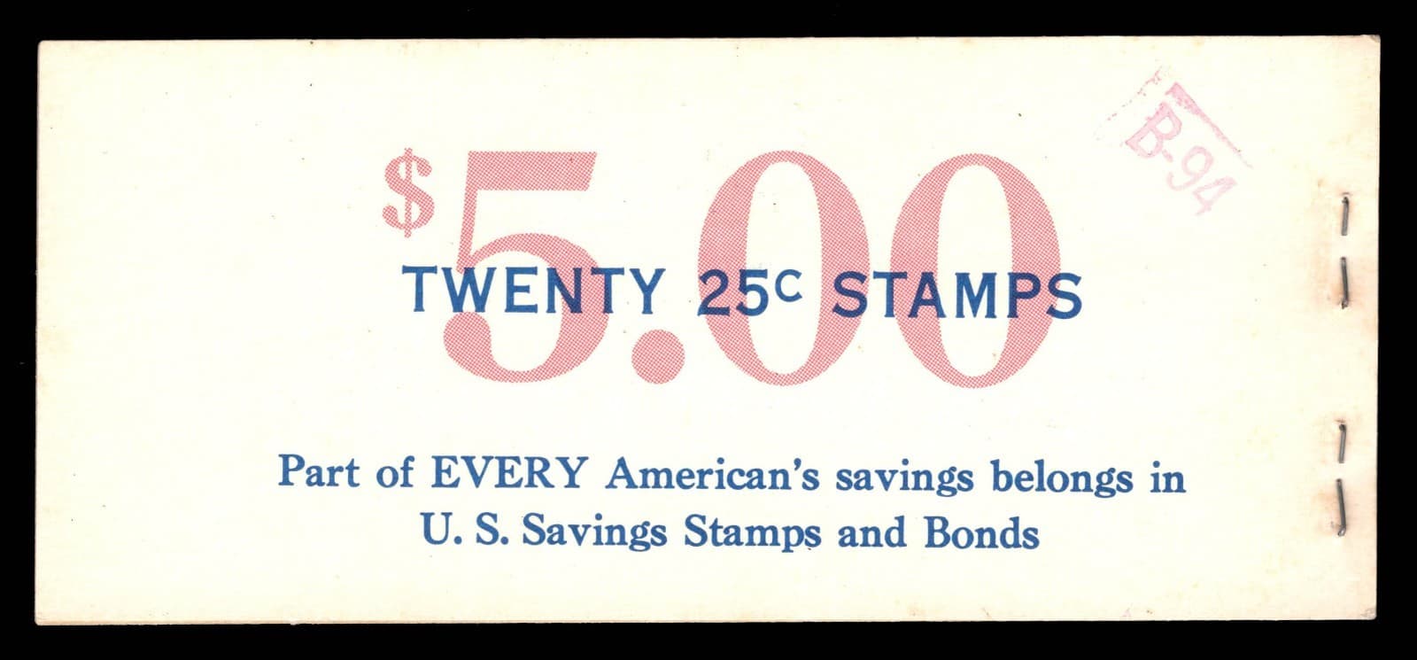 MOMEN: US STAMPS #S7a SAVINGS COMPLETE BOOKLET 2 PANES MINT OG NH LOT #95928 2