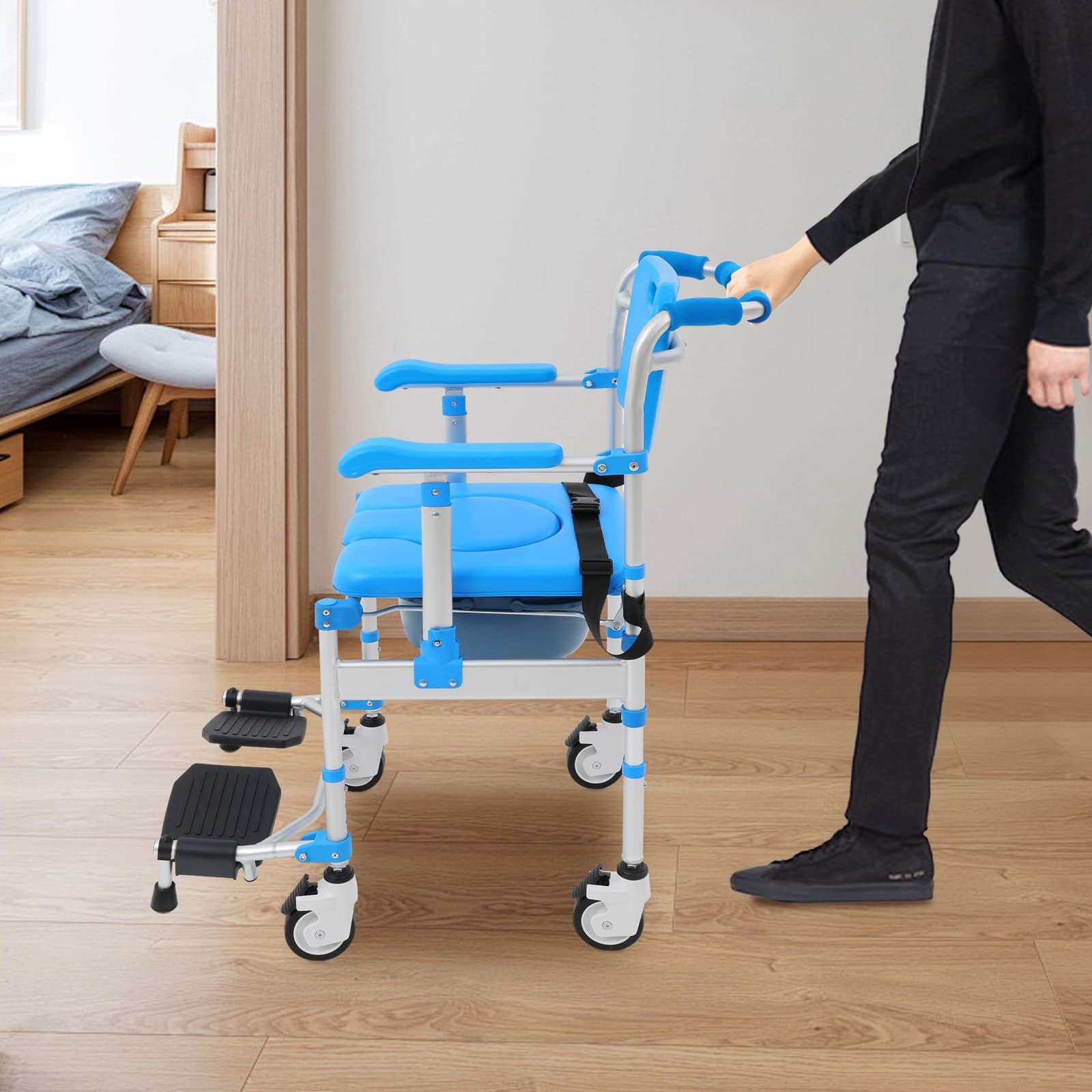 Commode Wheelchair Multifunctional Shower Commode Wheelchair With Armrests