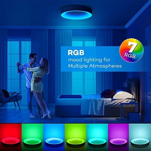 RGB Led Flush Mount Ceiling Light with Remote Control, 11 Inch 11 inch Black 4