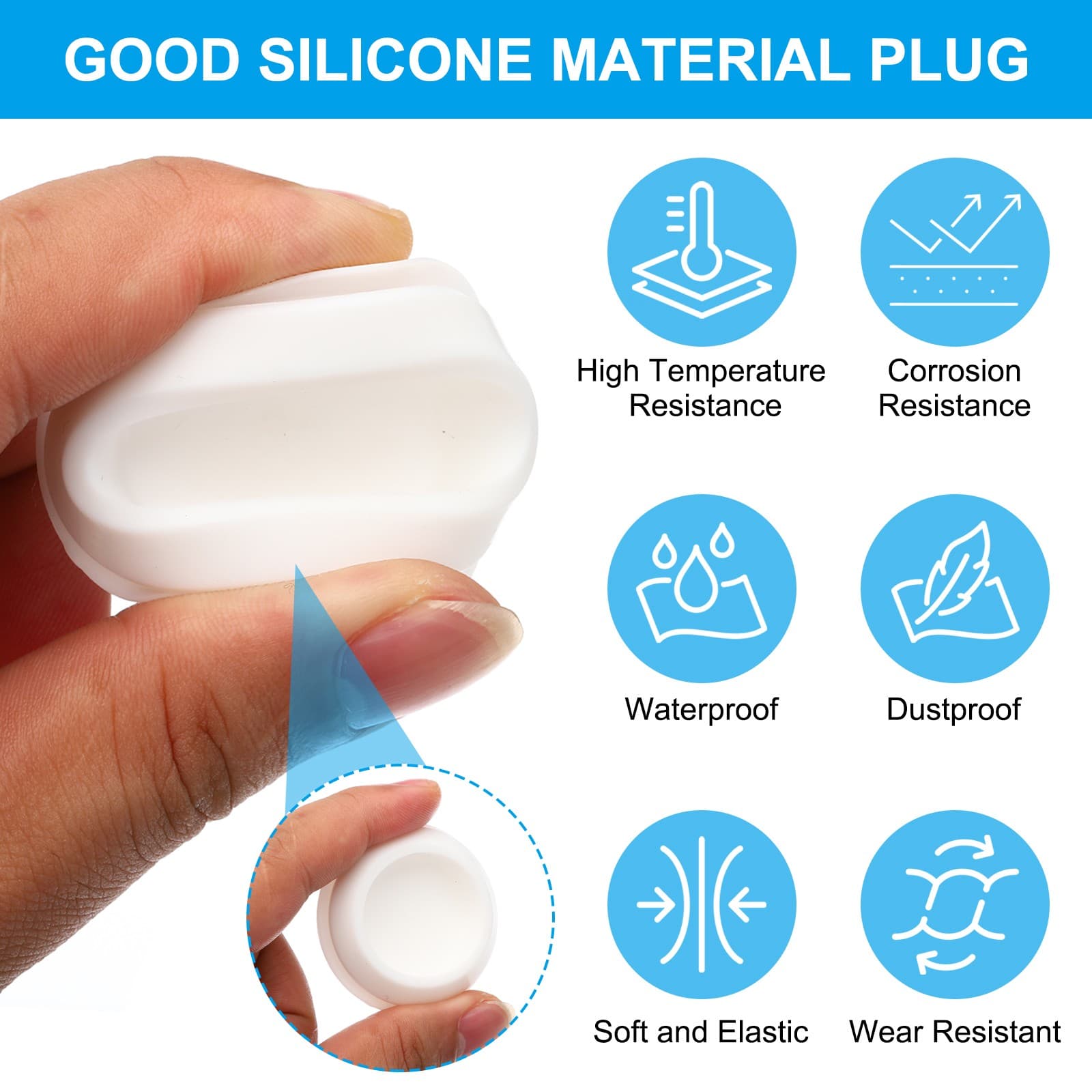 6Pcs 50mm Diameter Silicone Round Snap Furniture Hole Plug White 3