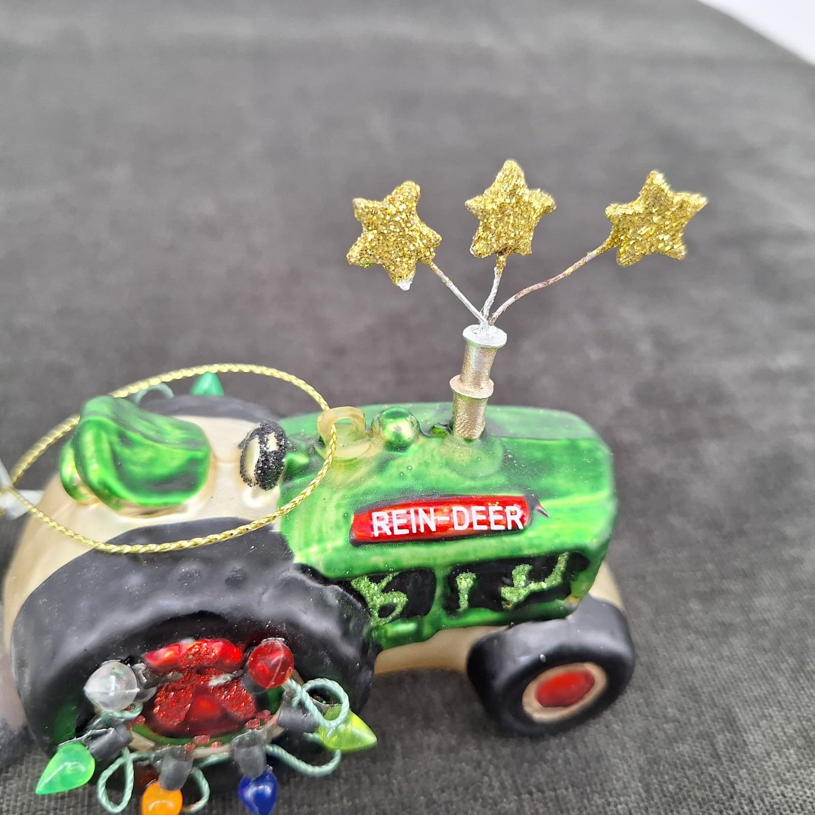 Reindeer Tractor Christmas Tree Ornament Glass Blown 3