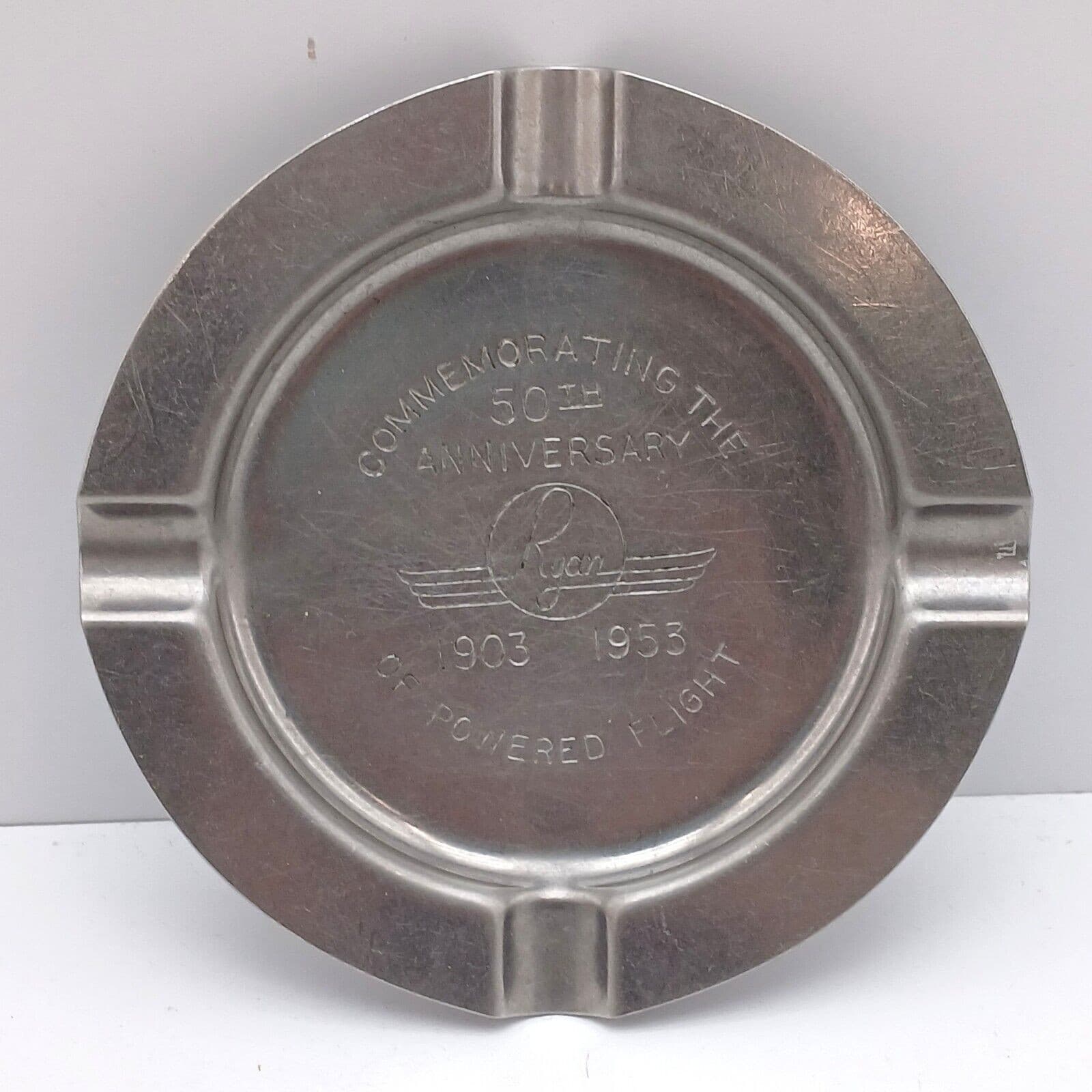 Ryan Aeronautical Company 50th Anniversary 1903-1953 Stainless Steel Ashtray vtg 2
