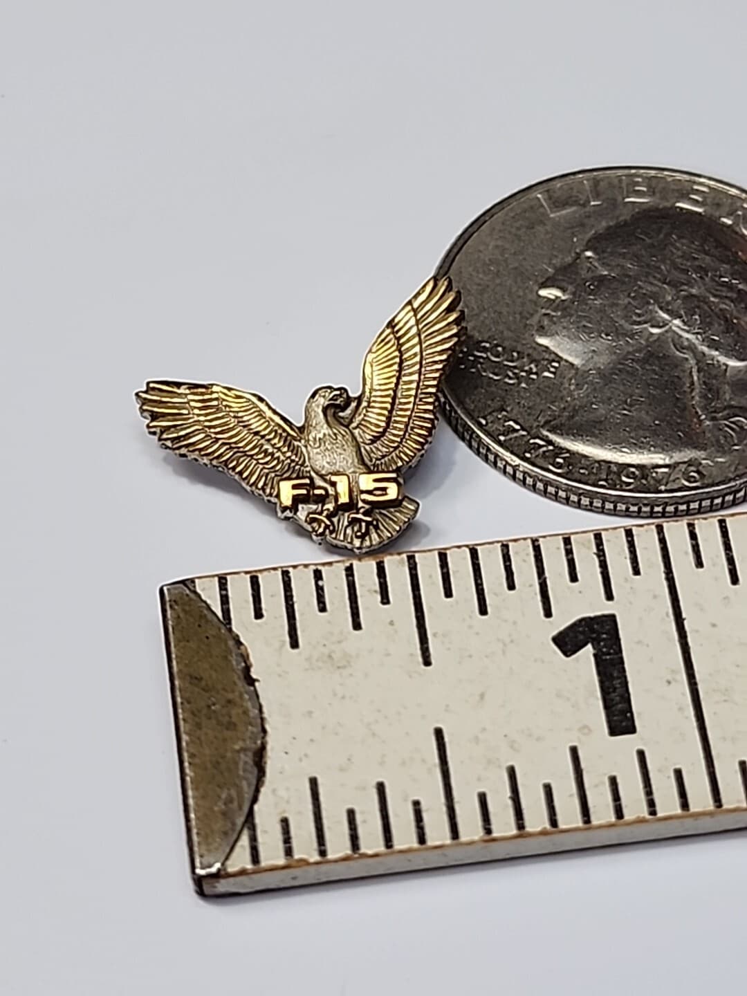 McDonnell Douglas F-15 Eagle Fighter Jet Tie Tack w/ Chain & Bar Gold Color 3