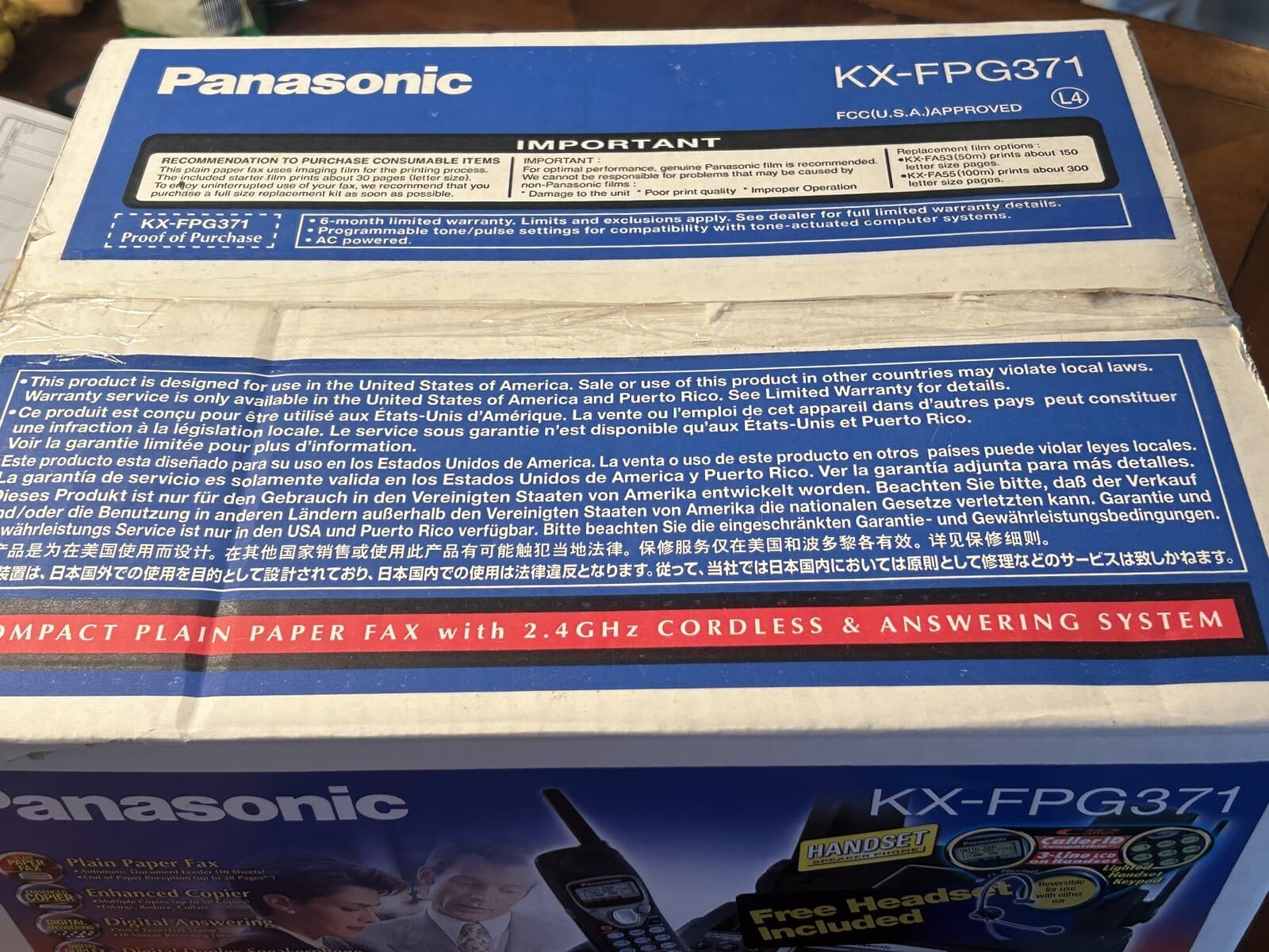 Panasonic KX-FPG371 Plain Paper Fax Machine (w/2.4Ghz Cordless Phone) Voice Mail 5