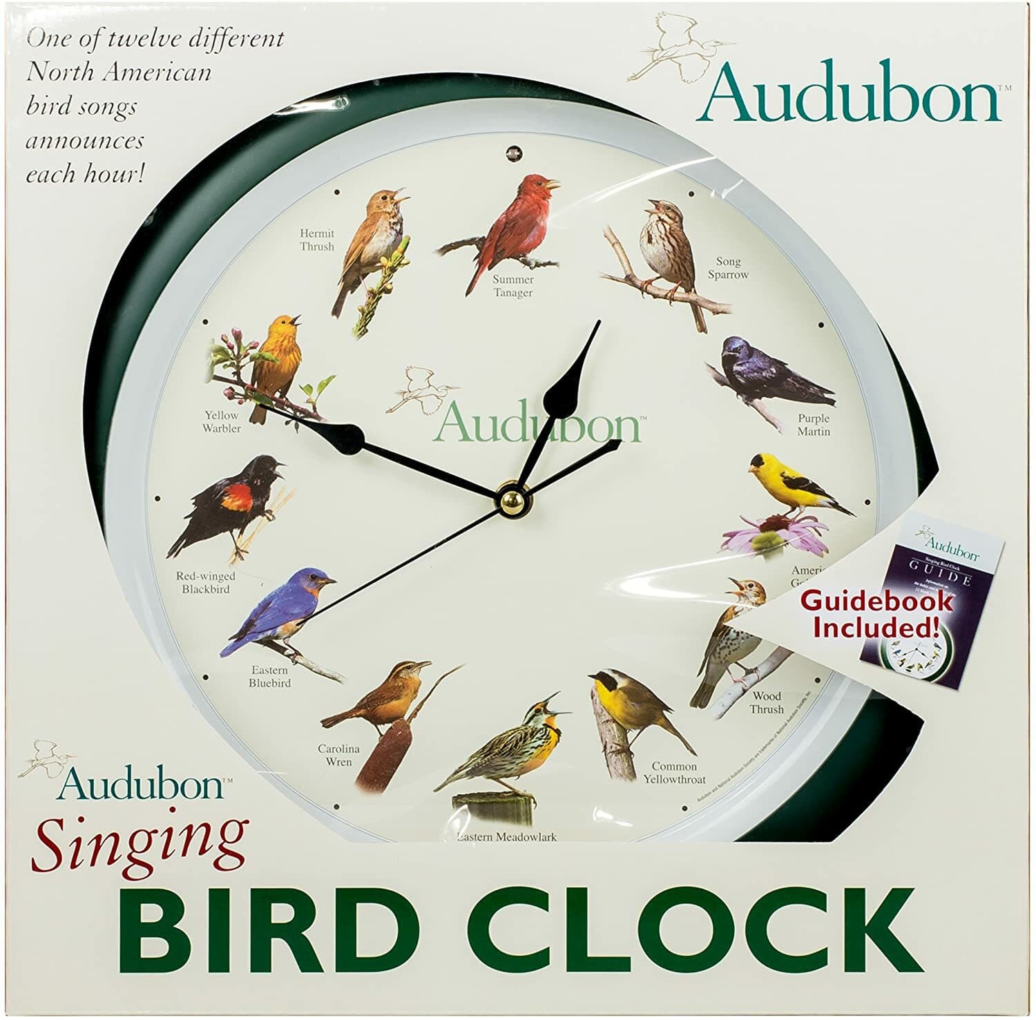 Audubon Society Singing Bird Wall Sound Clock, 13 Inch, Green 3