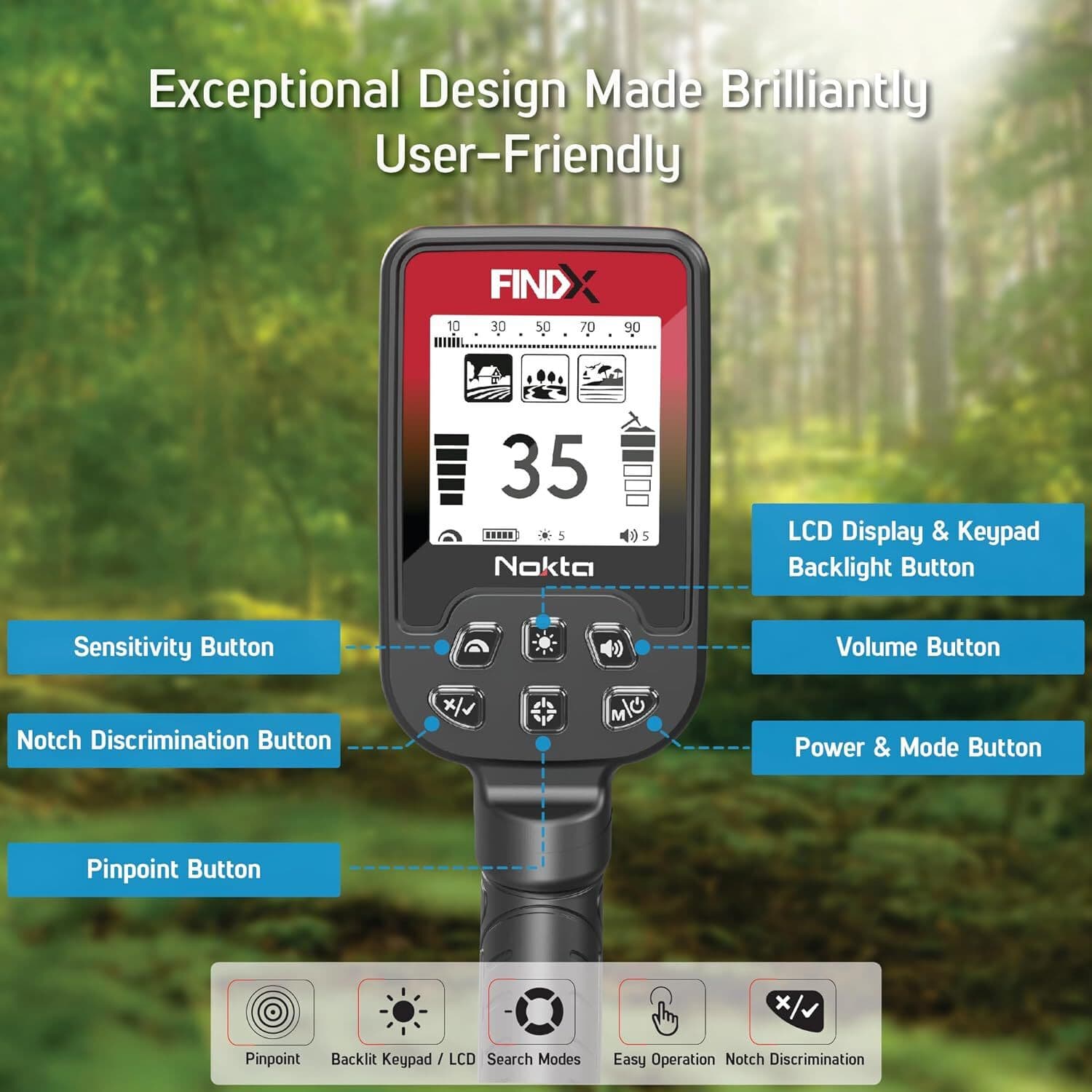 Nokta FindX Metal Detector with Rechargeable Battery, Bag, Digger and Headphones 3