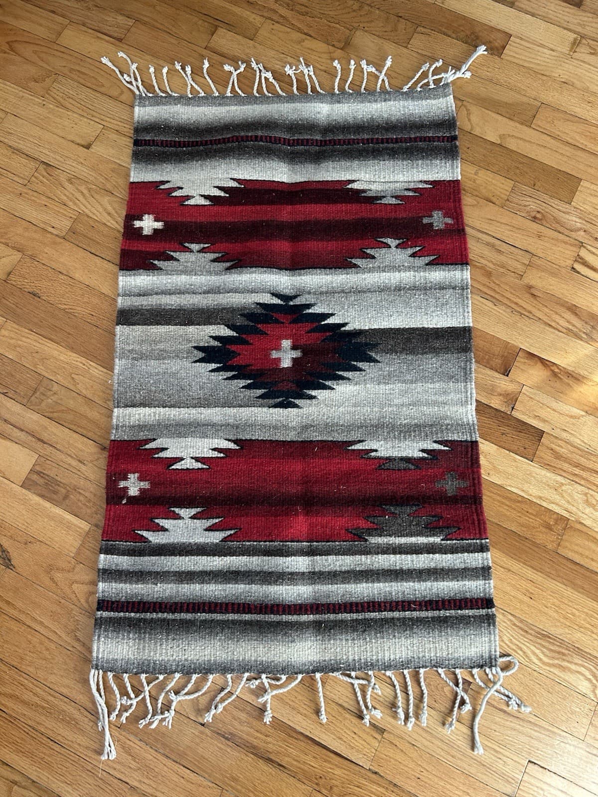 Zapotec Wool Rug Hand Woven Western Home Rustic Geometric Design 24x46”