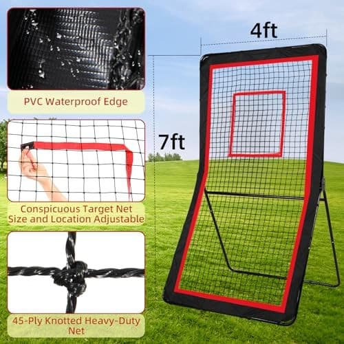 Lacrosse Rebounder,4x7/5x7ft Red/Green Volleyball Rebounder Net with 5 Adjust  4