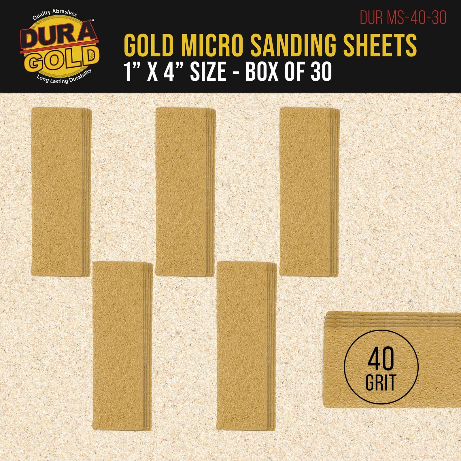 1" x 4" Sandpaper Micro Sheets, 40 Grit - 30 Hook & Loop Sheets - Hand Sanding 2