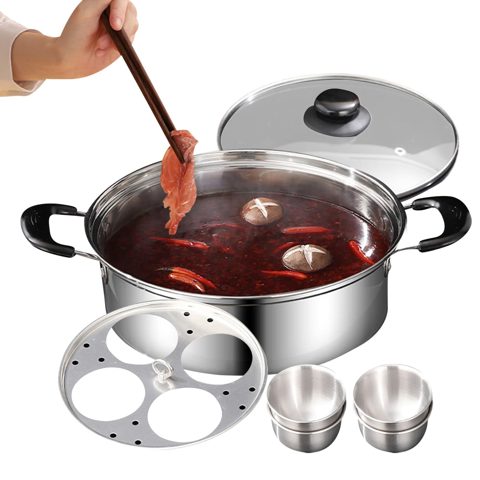 4-Cup Stainless Steel Egg Poacher Pan with Glass Lid Nonstick Egg Cups 2