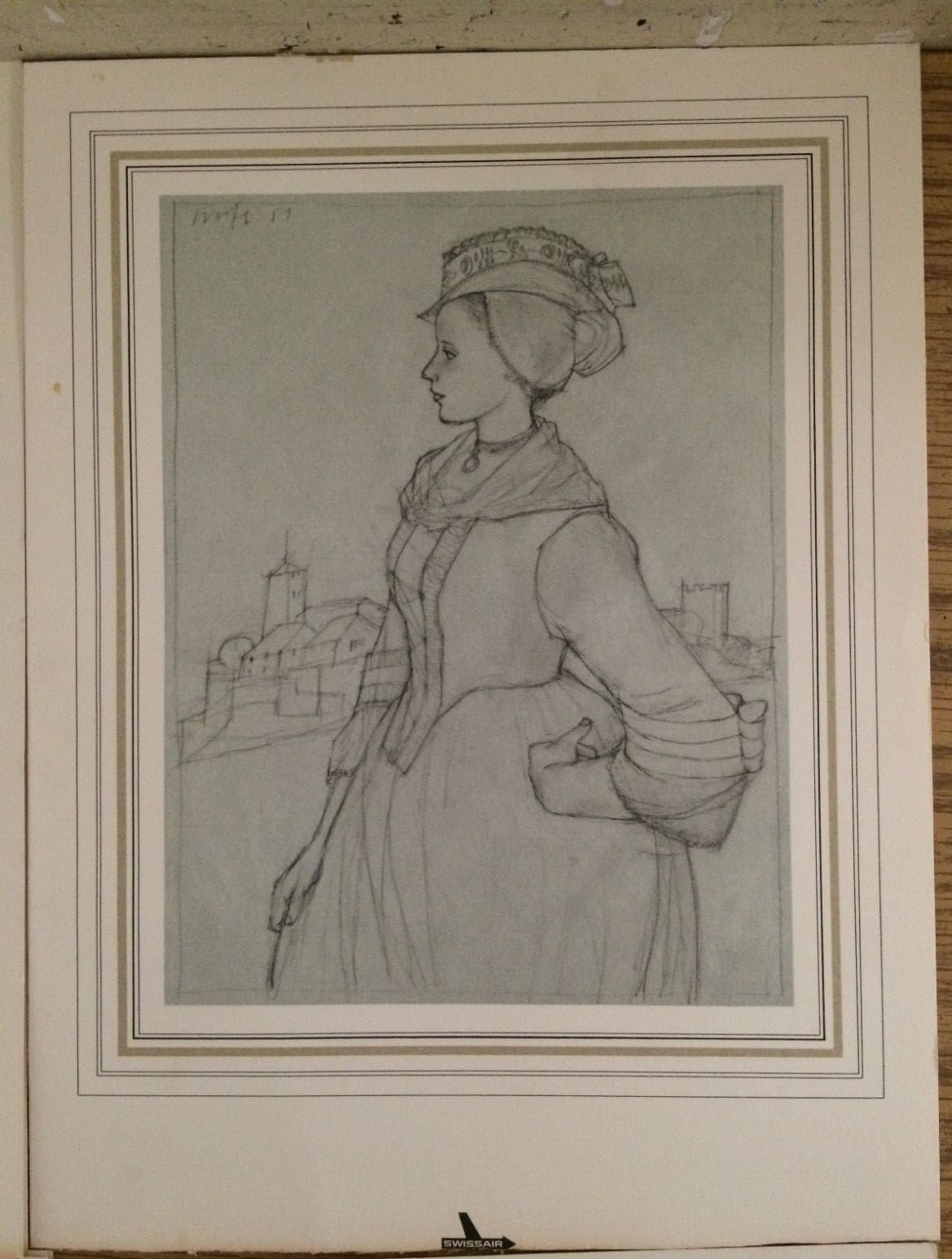 4  Vintage 1971 Swissair Airline Dinner Lunch Menus / Postcard Artwork Women 6