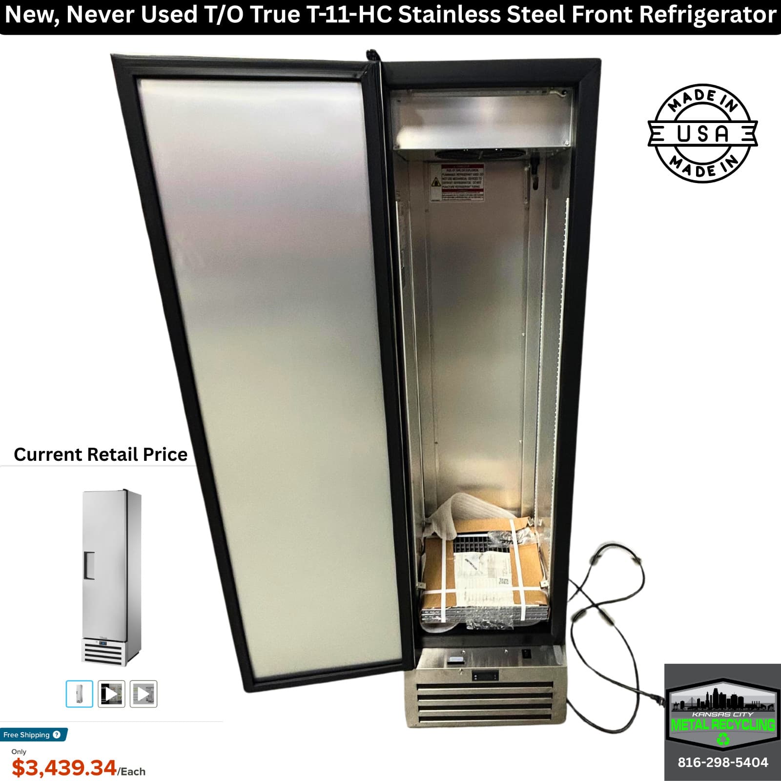New T/O True T-11-HC 19.25" One Section Solid Door Reach in Refrigerator 6