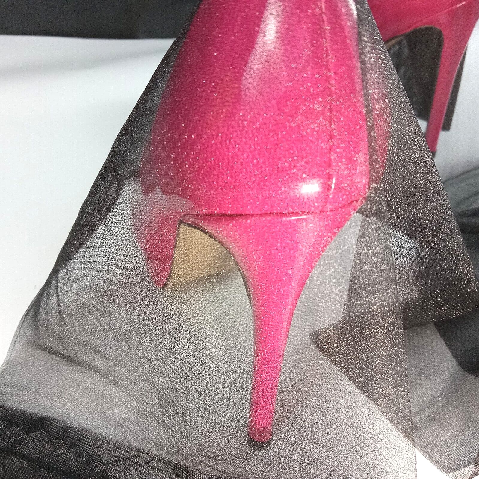 SZ 10 VTG GLITTER WET LOOK SEXY GLOSSY BLACK GARTER STOCKINGS 1 PR HOSIERY 3