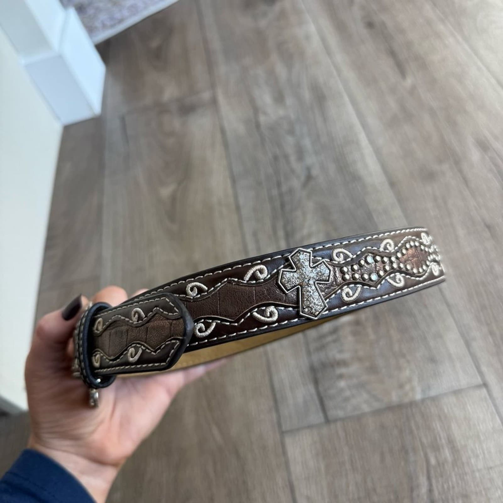 Ariat size 22 belt girls kids western bedazzled brown Cross 3