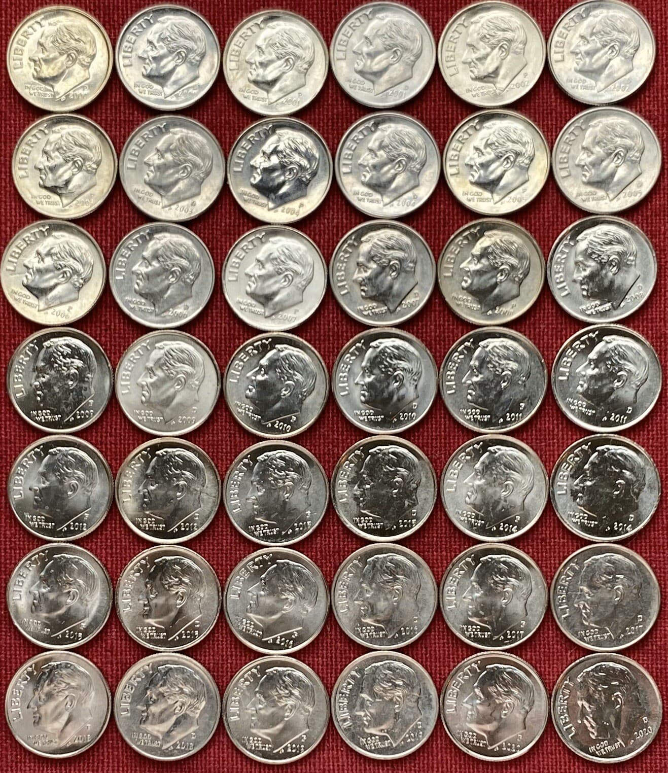 Roosevelt Dime Set 2000 - 2025 P/ D BU Complete Set Of 52 BU Dimes 2
