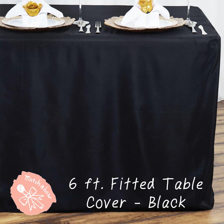Black 6' ft Fitted Table Cover Polyester Tablecloth Trade show Booth DJ 2