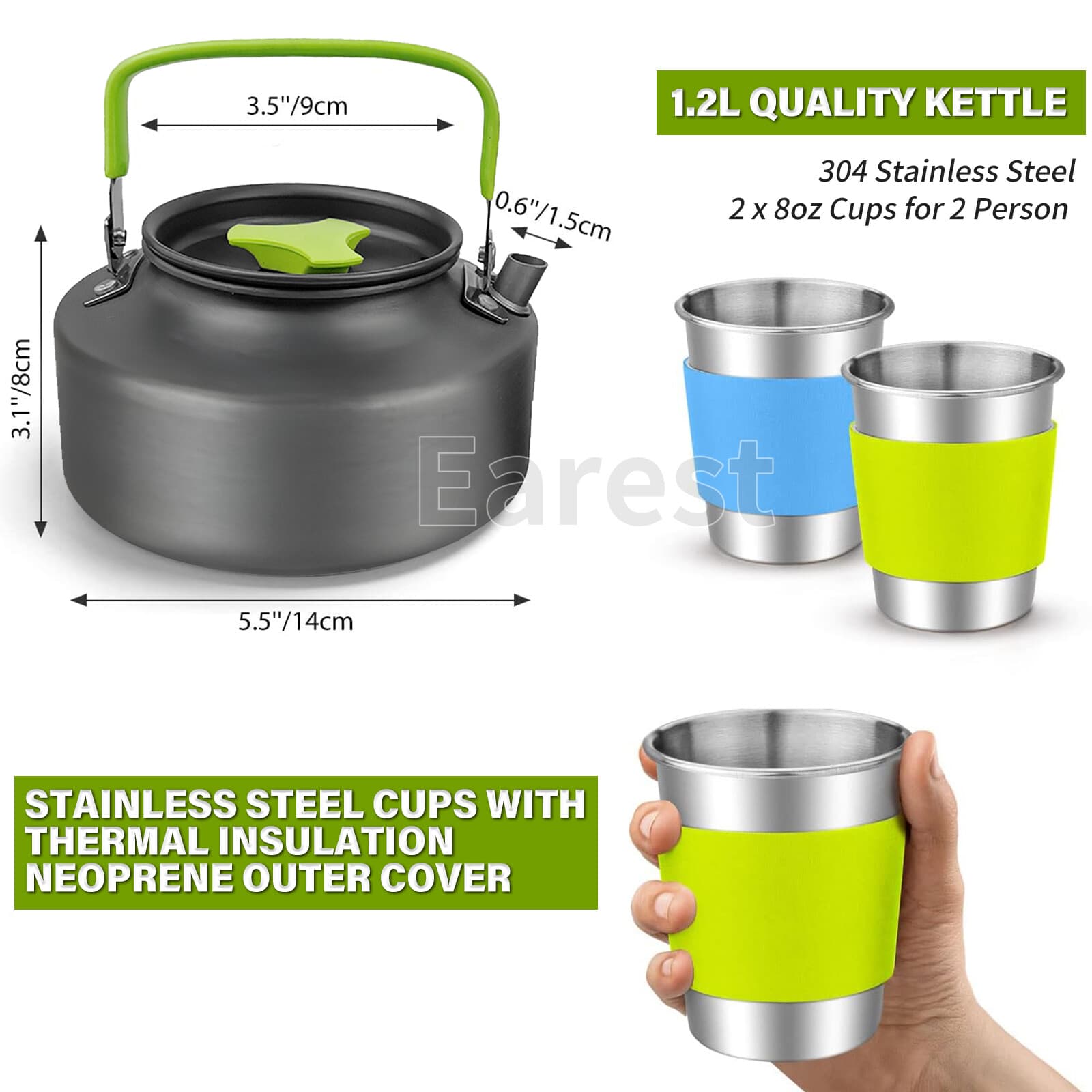 13Pcs Portable Camping Cookware Mess Kit Hiking Kettle Cooking Bowl Pot Pan Set 4