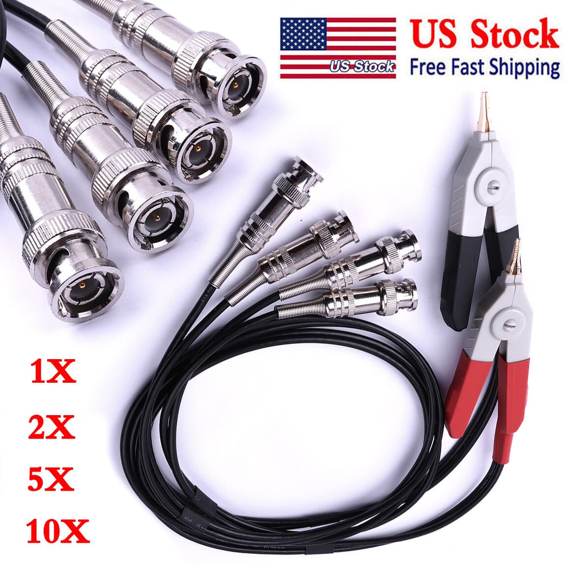 1/2/5/10x Kelvin Clip Tester Probe Lead Clip Cable With 4 BNC LCR Meter Terminal