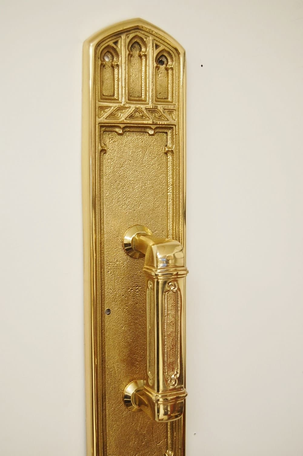 Solid Brass Architectural Door Hardware, Pull Plate Victorian Gothic 2