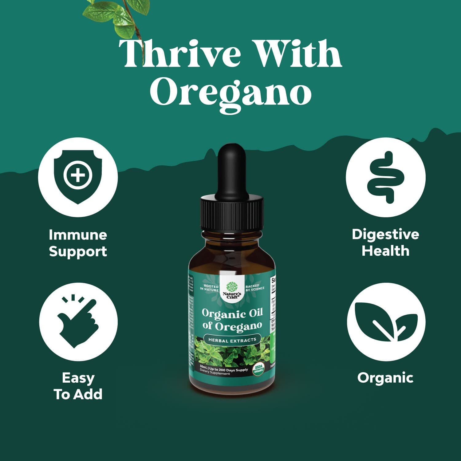 Oregano Oil Organic Liquid Drops for Adults and Kids - Super Concentrated USDA 4