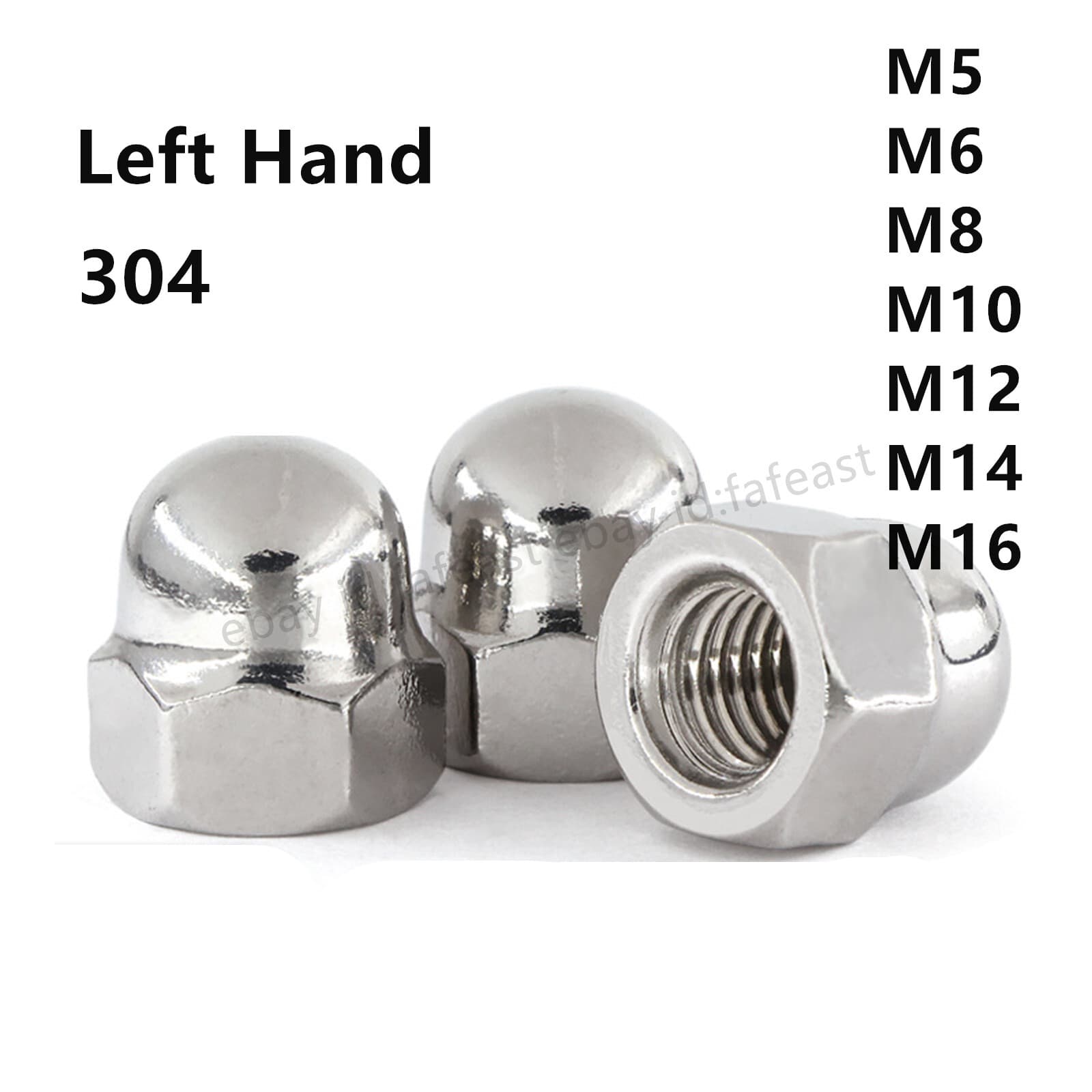 M5 To M16 Hexagon Cap Nuts Hex Acorn Nuts 304 Stainless Steel & Left Hand