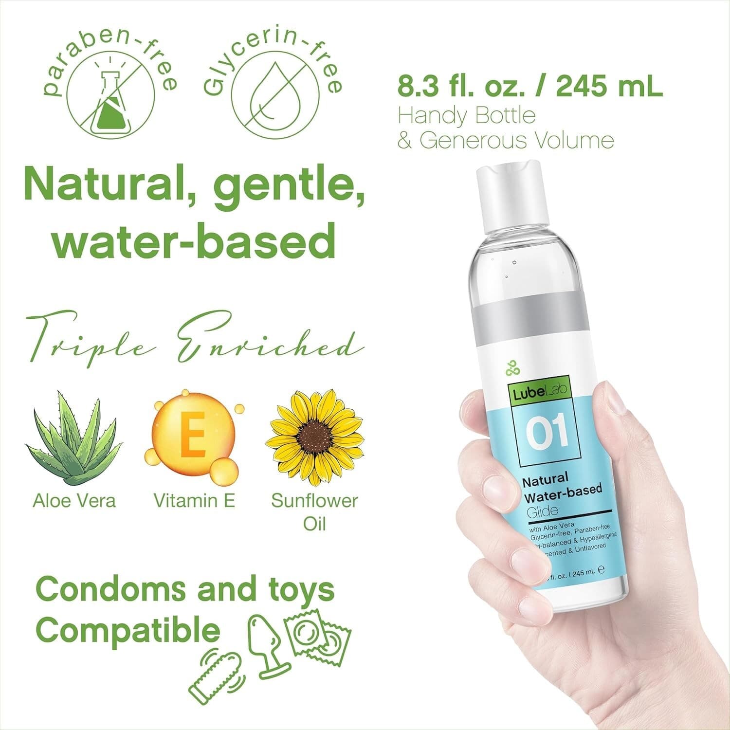 LubeLab Water-based Lube Personal Lubricant Aloe Vitamin E PH-balanced 8 3.38 32 2