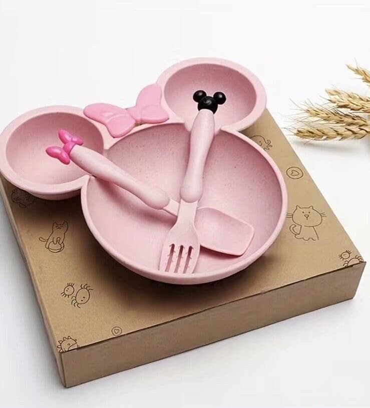 Mickey and Minnie Mouse Pink bowl set with Spoon and Fork Toddlers and Infants 3