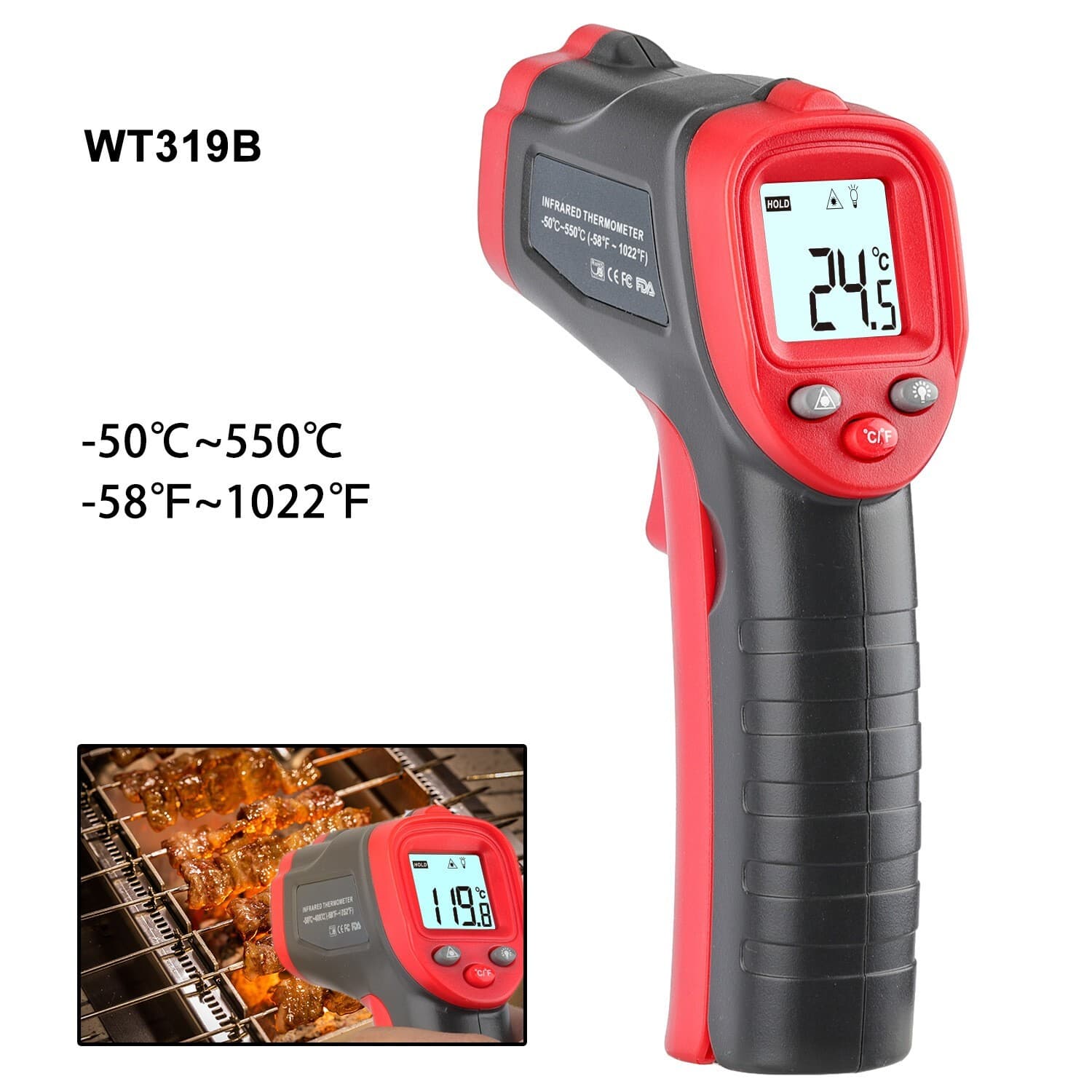 Digital LCD Infrared Thermometer Handheld Temperature Gun Non-Contact IR Laser 2