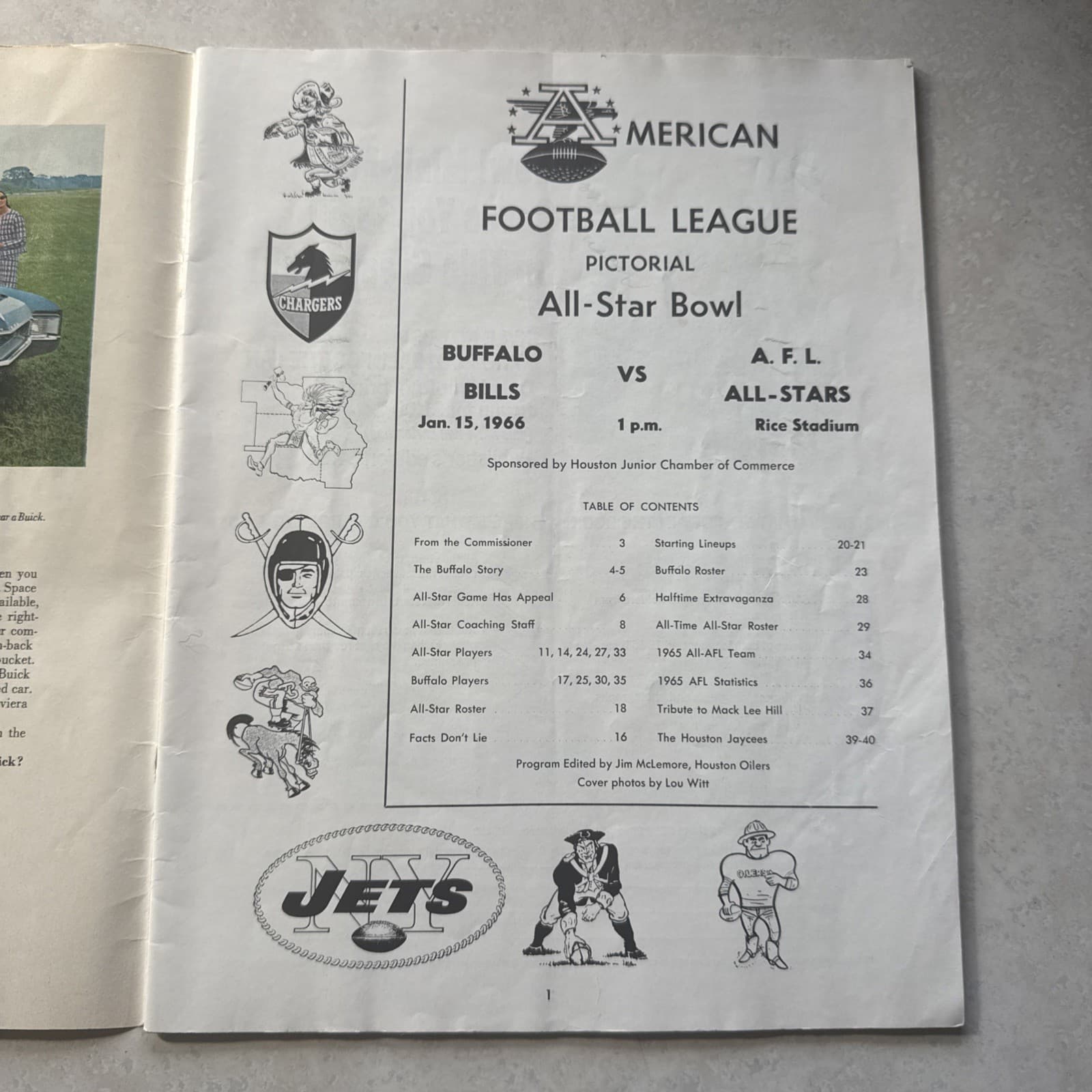 AUTOGRAPHED 1966 AFL All Stars vs Buffalo Bills Program SIGNED 5