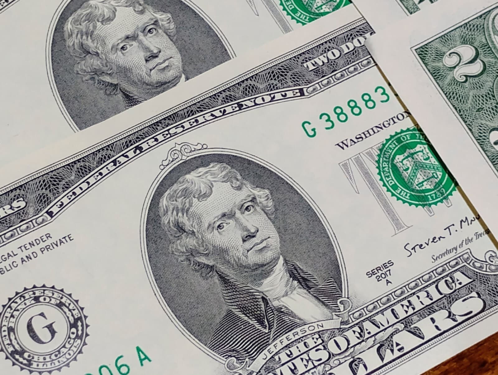 Lot of 10x Consecutive Serial # Two Dollar Bills From Bep pack 2017-A Chicago 5