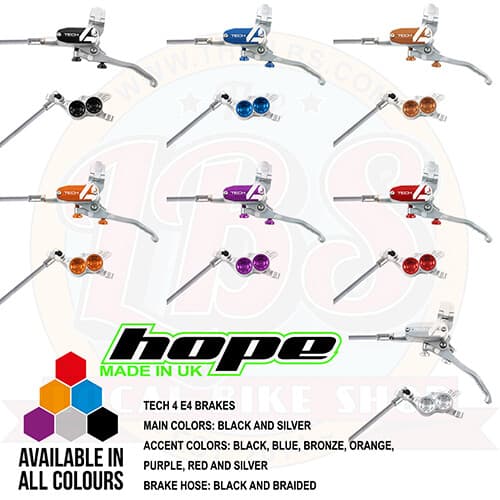 Hope Tech 4 E4 Enduro MTB Brakes - Black / Braided Hose - All Colors - Brand New 4