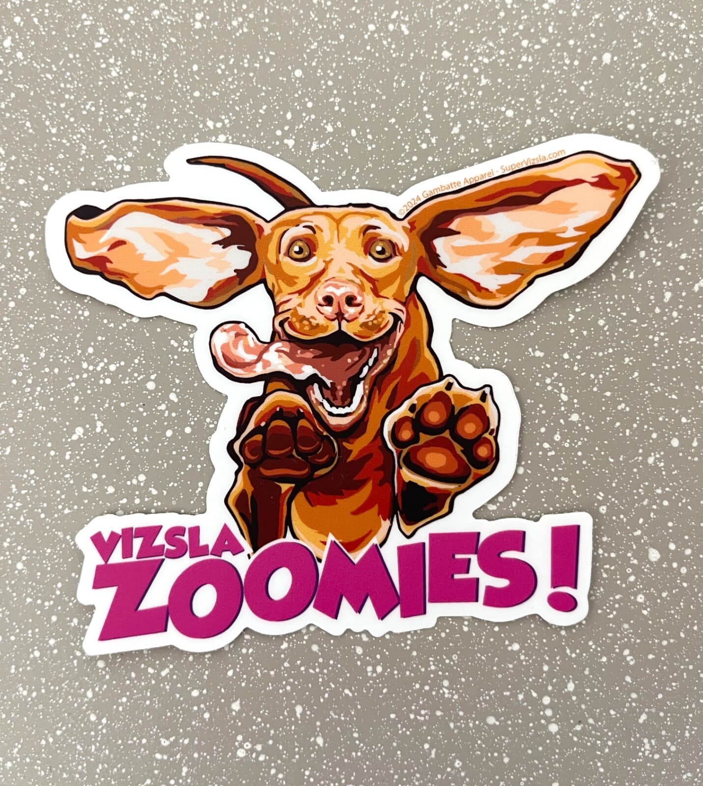 Happy jumping Hungarian Vizsla Zoomies puppy dog sticker pack cartoon decal 4.5" 4