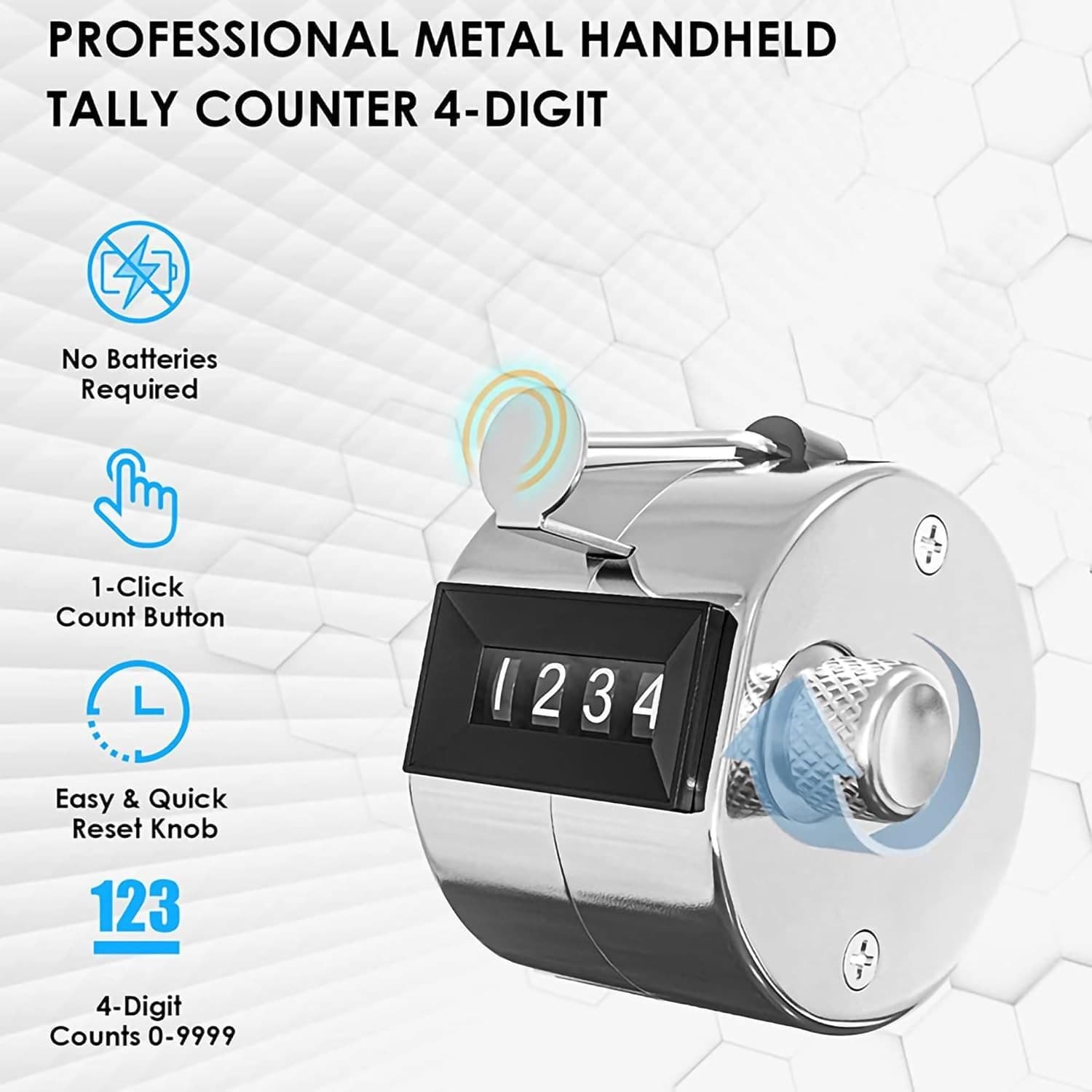 PHONEX Mechanical Hand Tally Counter – 4-Digit Manual Single Channel, Silver  2