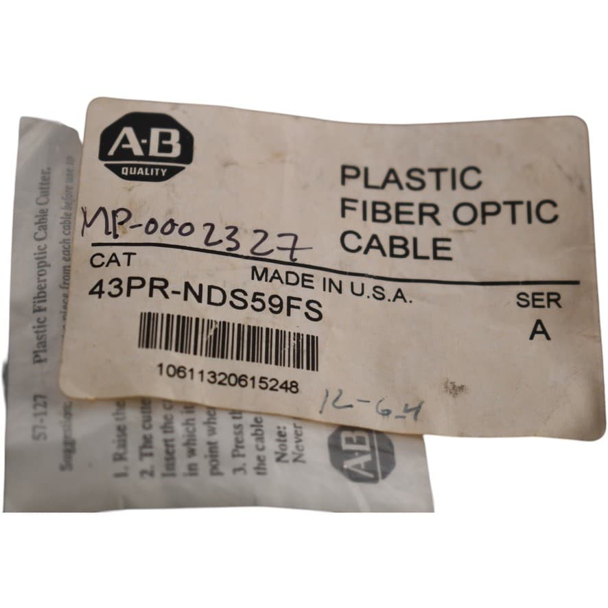 NEW Allen Bradley 43PR-NDS59FS Plastic Fiber Optic Cable, Diffuse 3
