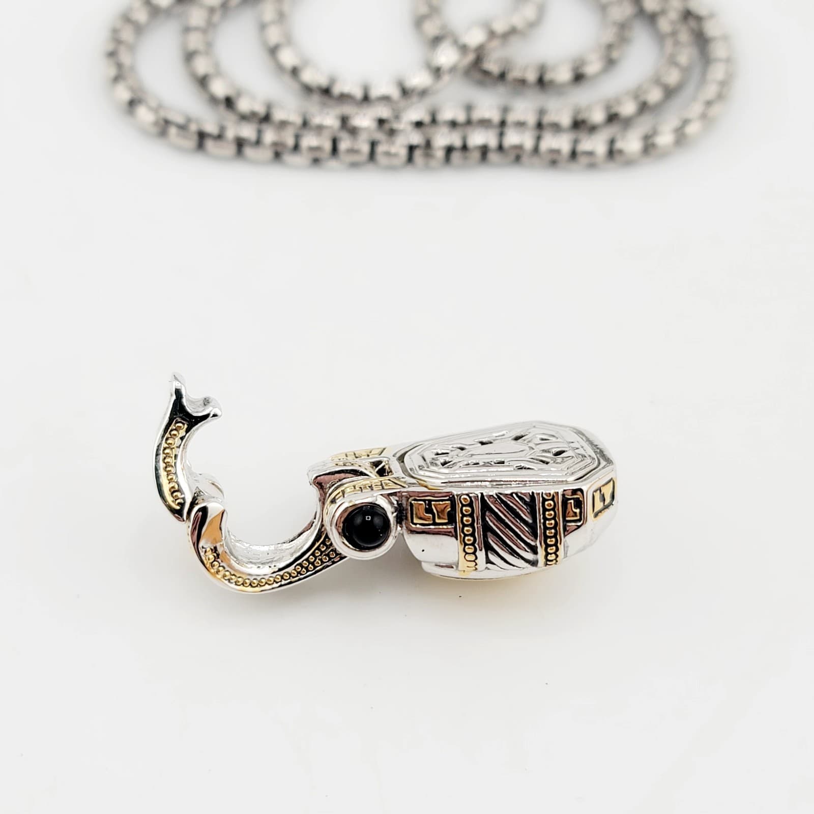 Vtg 2in1 TJ Pendant Necklace Black Glass Cabochons CZ JOHN MEDEIROS Jewelry  5