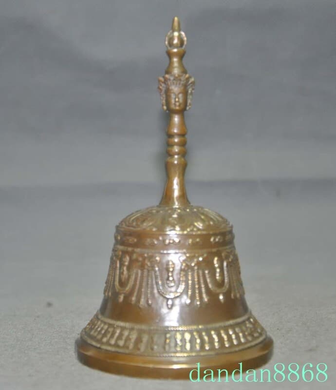 6.2" Tibetan Buddhism temple bronze Tara head Bell Chung chimes clock statue 4