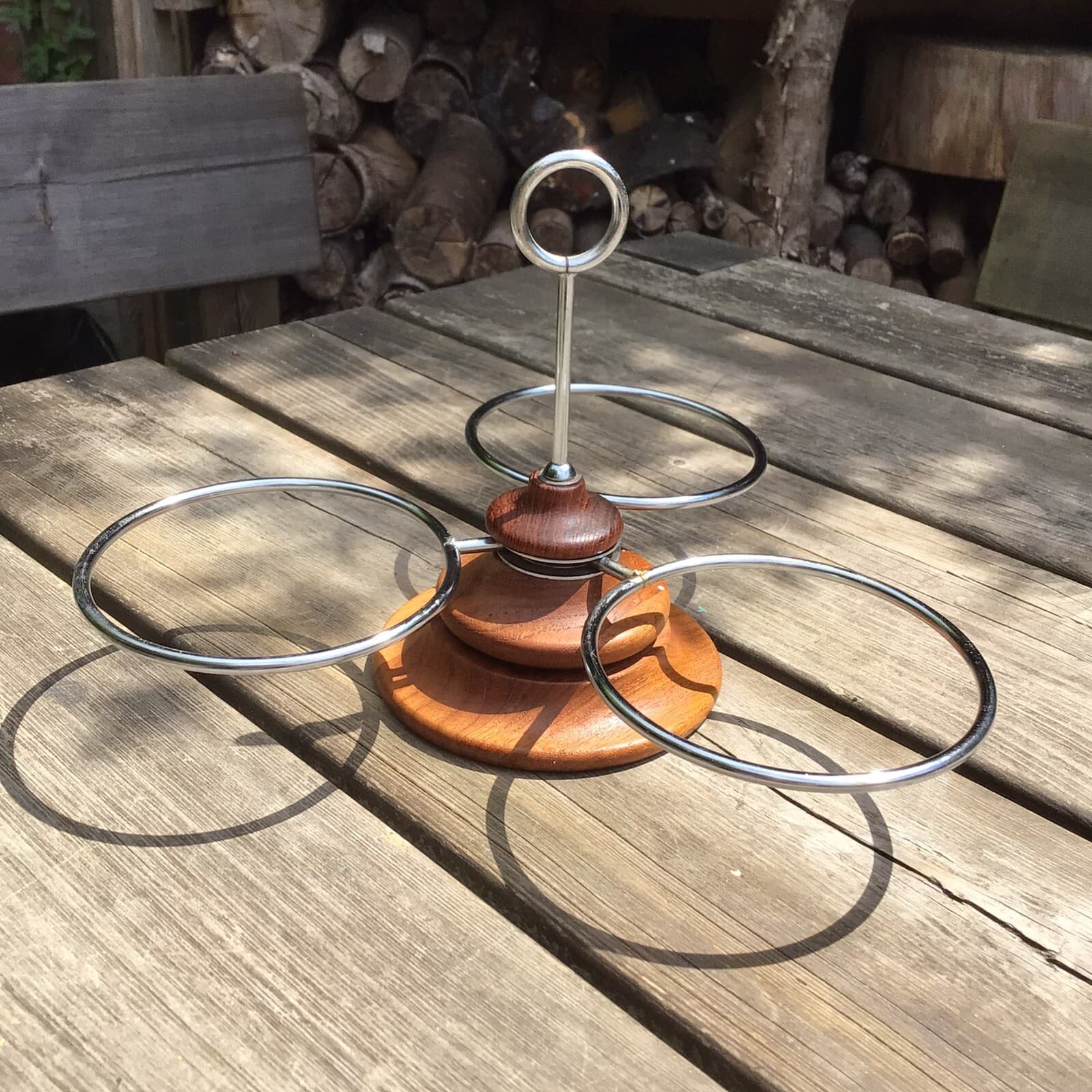 Vintage MidCentury Danish Luthje Teak Wood 3 Section Lazy Susan Condiment Holder 4