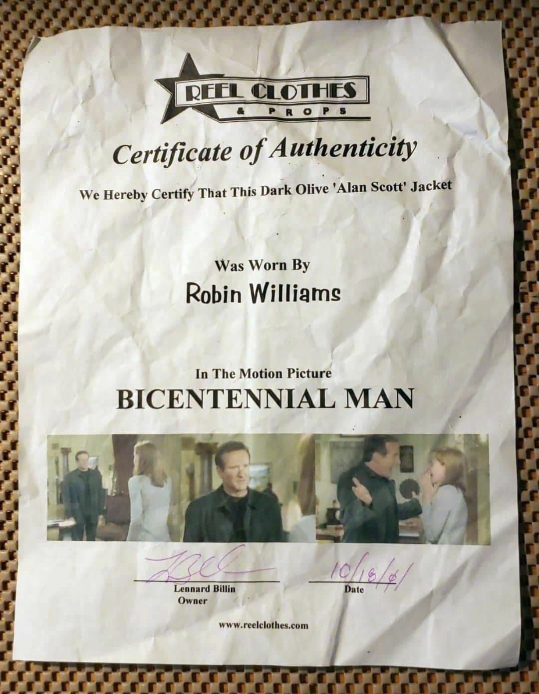Bicentennial Man - Robin Williams Screen Worn Wardrobe Jacket w/Tag & COA 5