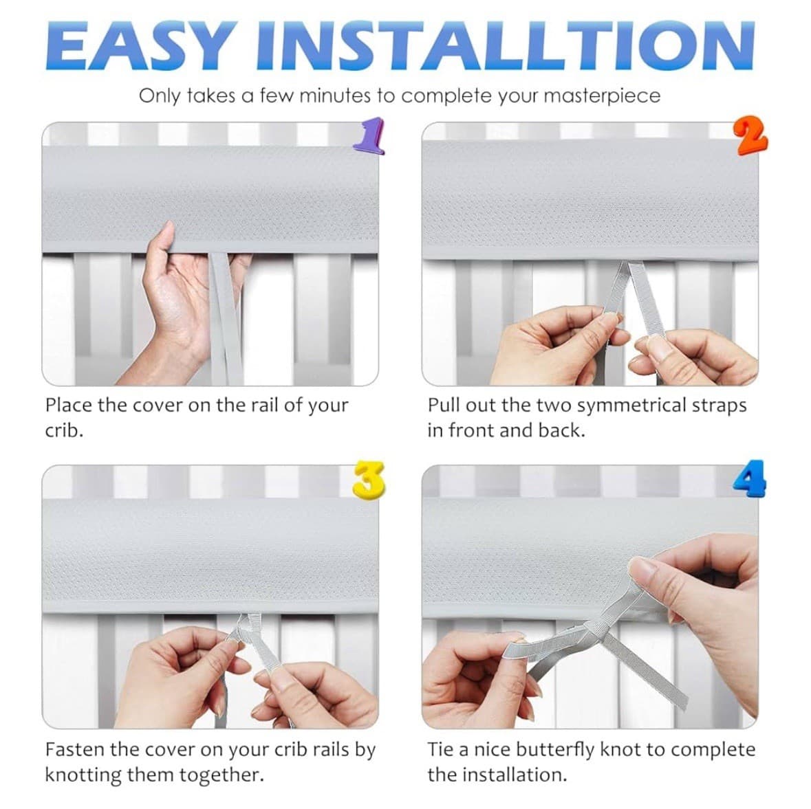 New 4 Piece Gray Baby Toddler Crib Rail Cover Protector Safe Teething Guard Wrap 4